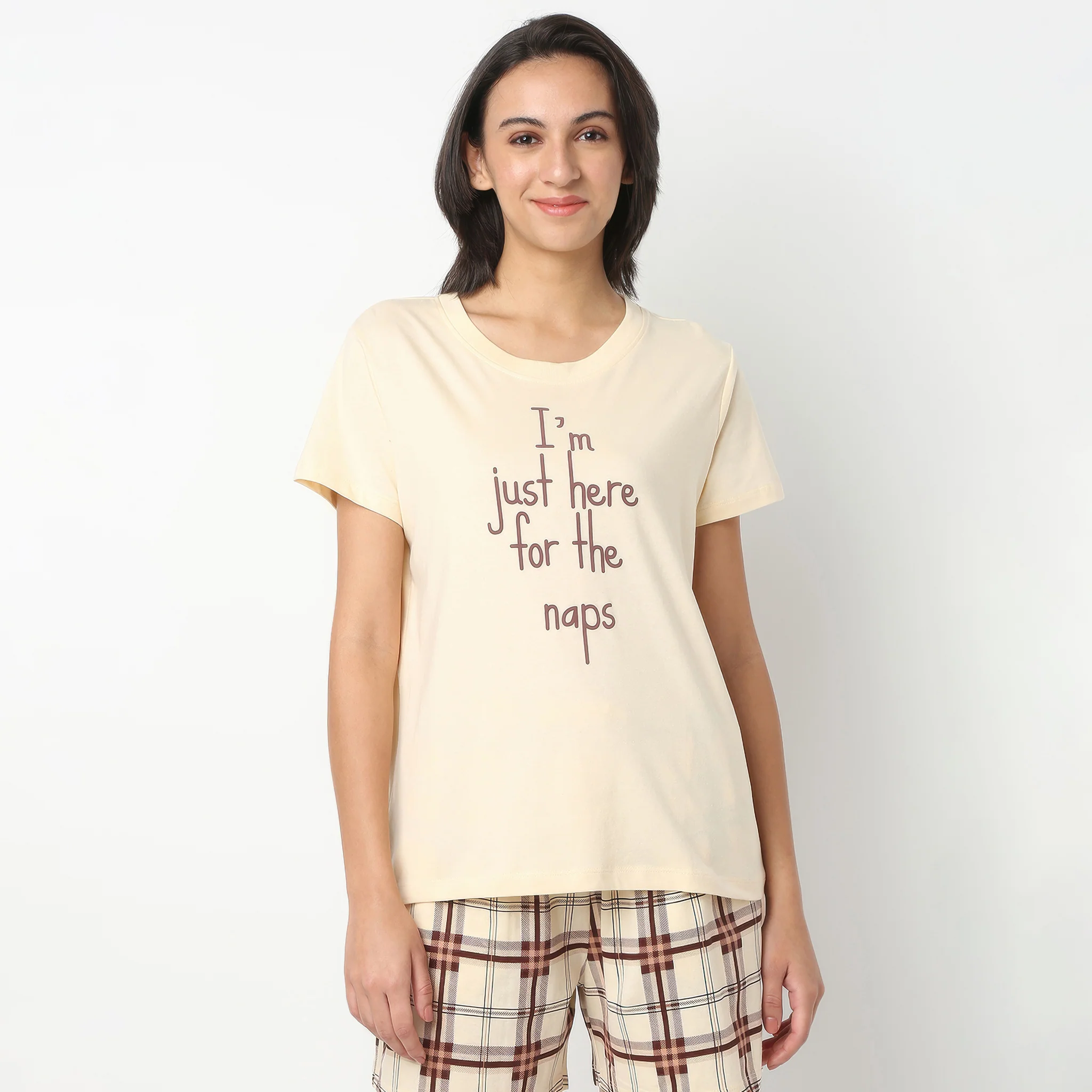 Crew Neck Short Sleeve Cotton Slogan Graphic Printed Lounge T-Shirt - Image 2