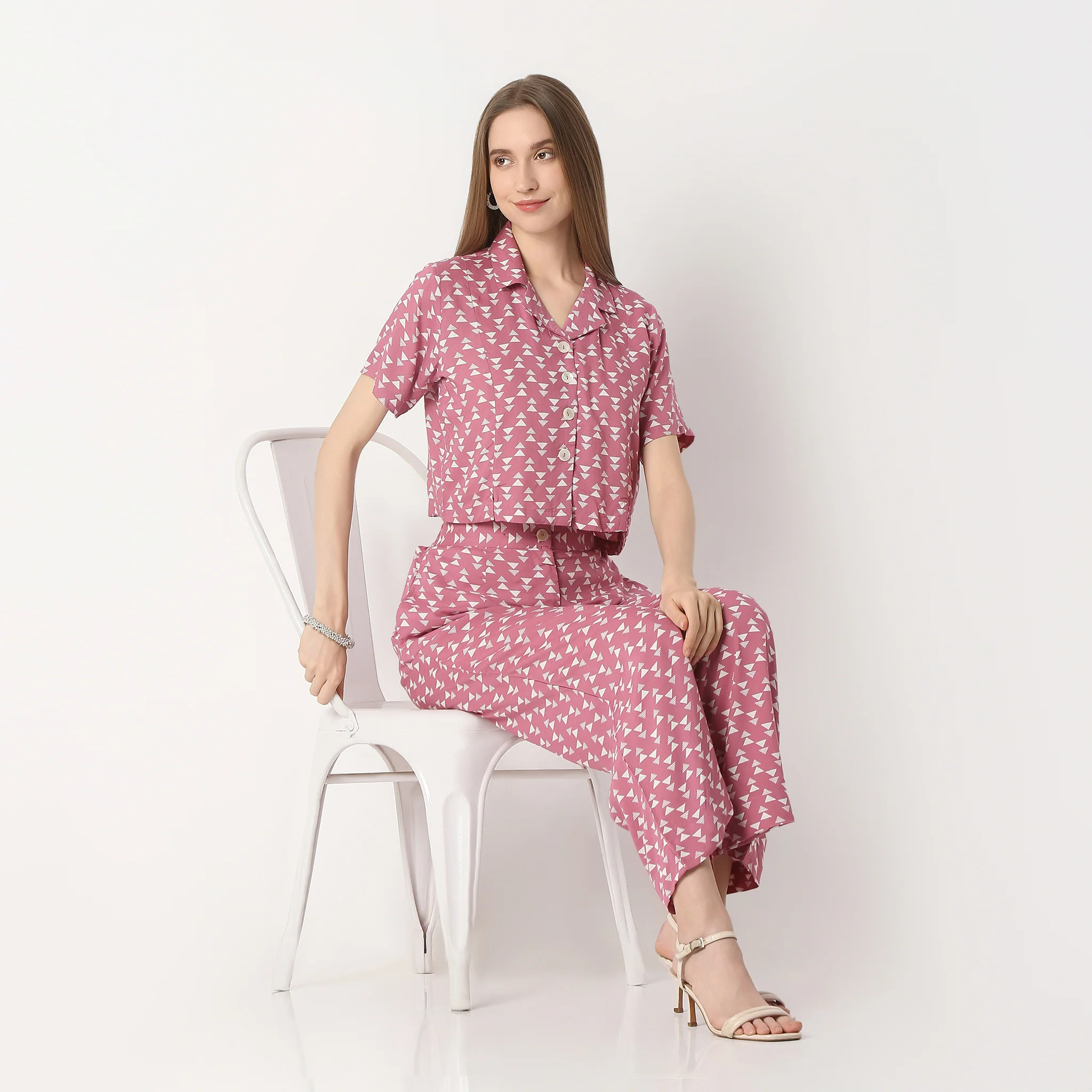 Printed Camp Collar Short Sleeve Crop Top