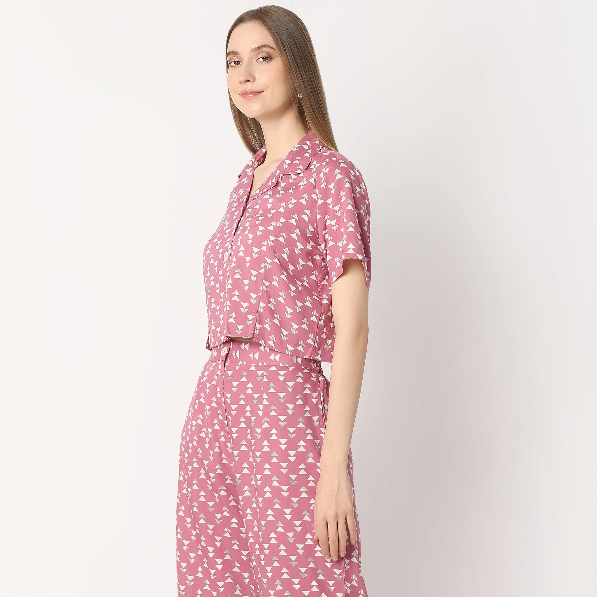 Printed Camp Collar Short Sleeve Crop Top - Image 5
