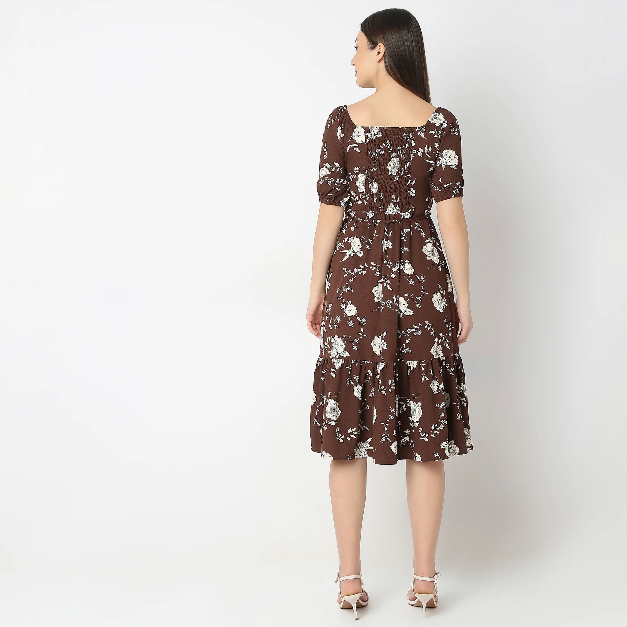 Floral Print Sweetheart Neck Knee Length Dress - Image 3