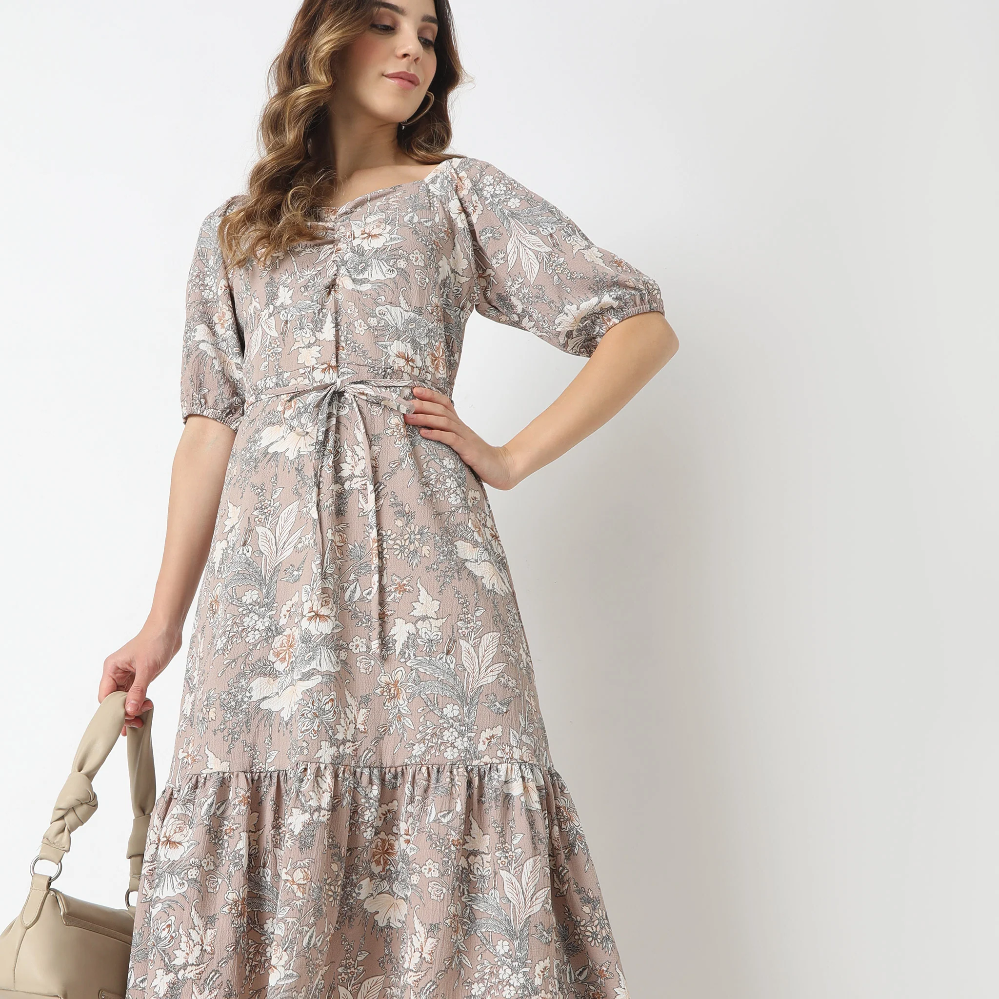 Floral Print Sweetheart Neck Knee Length Dress - Image 6