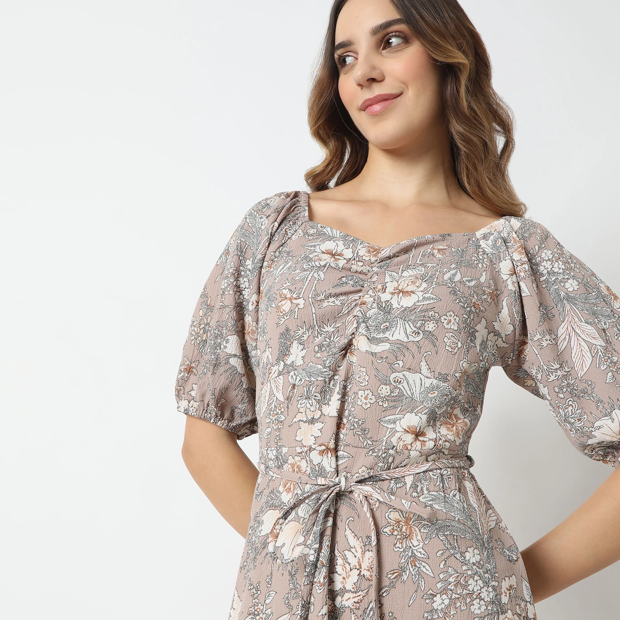 Floral Print Sweetheart Neck Knee Length Dress - Image 7