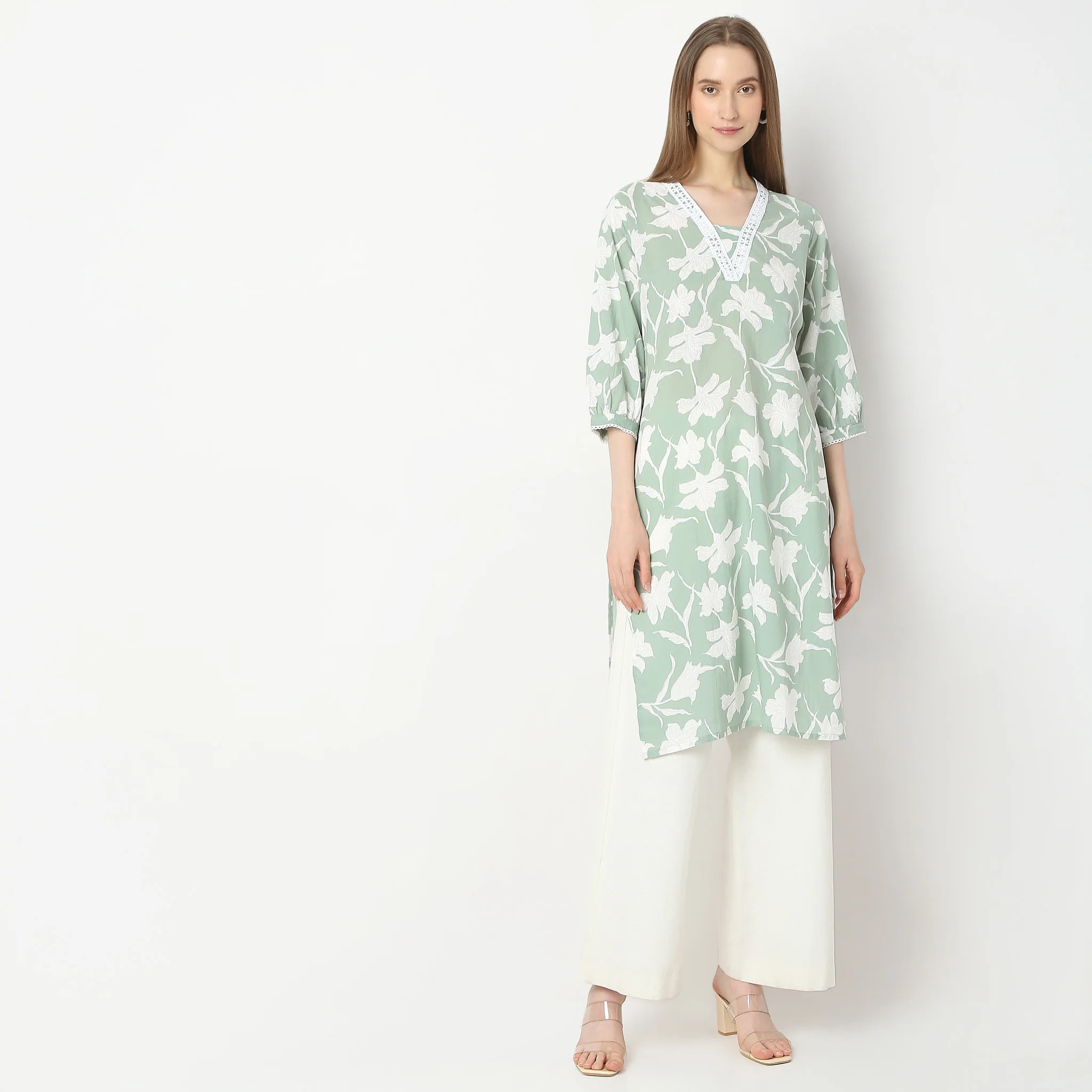 Regular Fit Printed Below Knee Kurta - Image 2