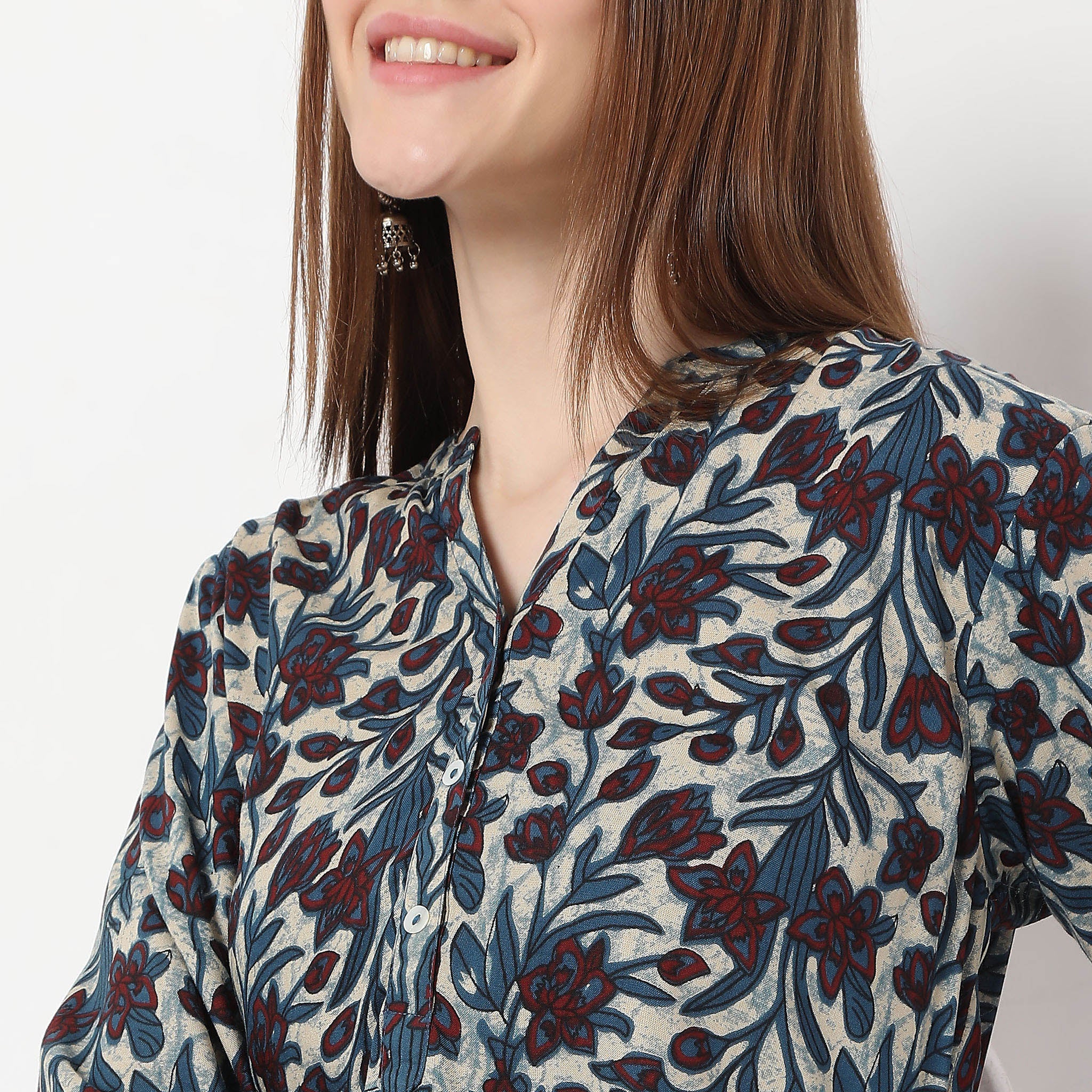 Printed Band Neck Kurta - Image 14