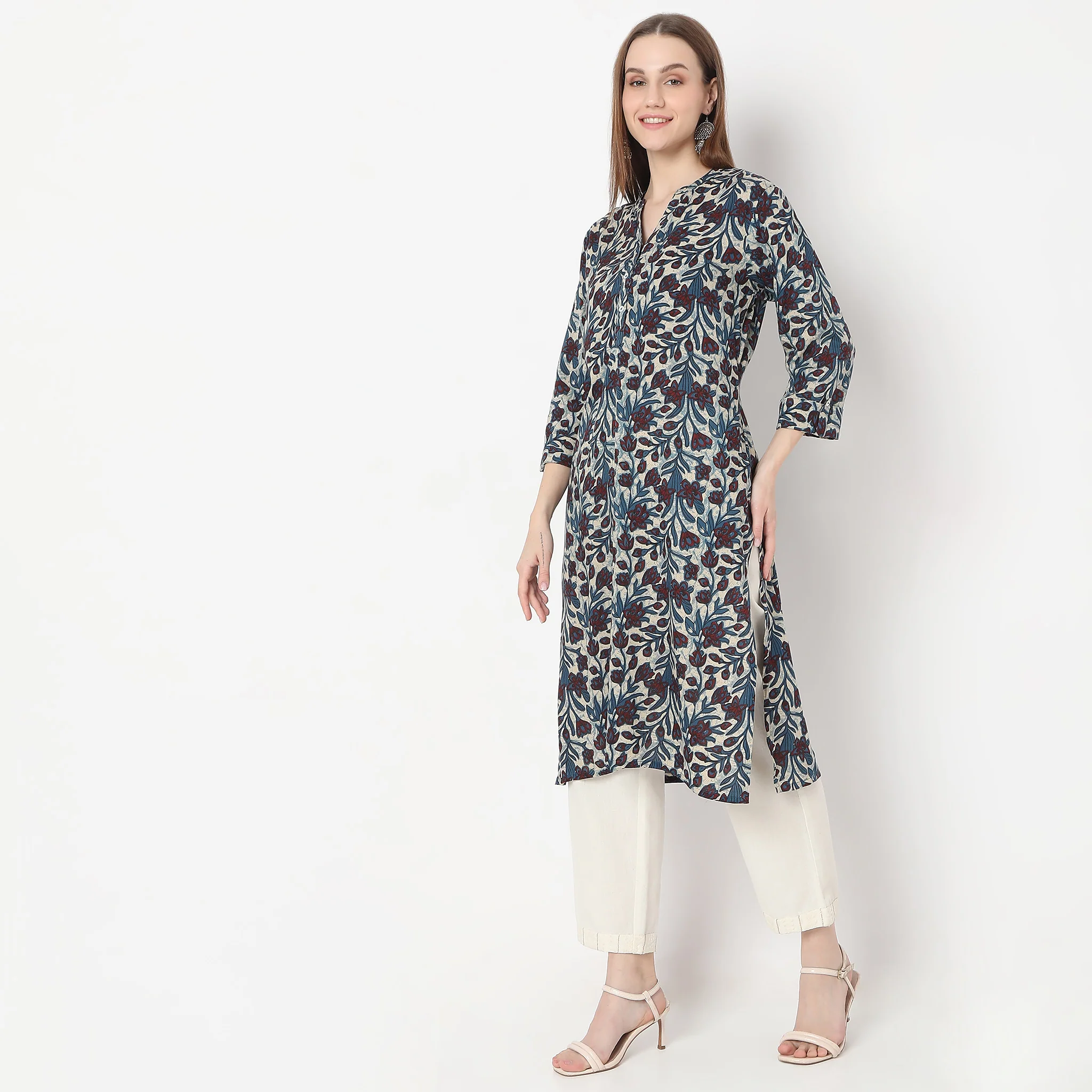 Printed Band Neck Kurta - Image 15