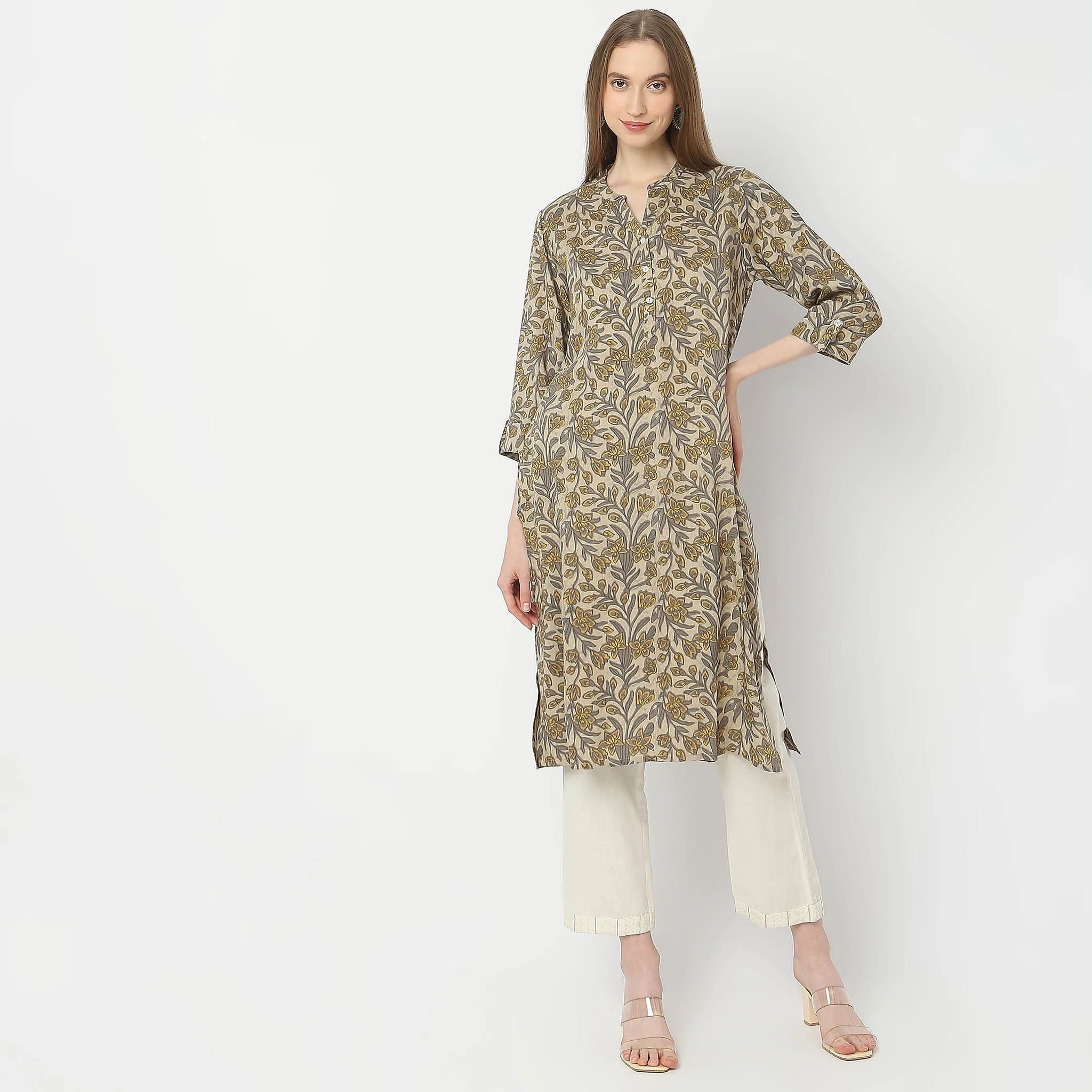 Printed Band Neck Kurta - Image 2