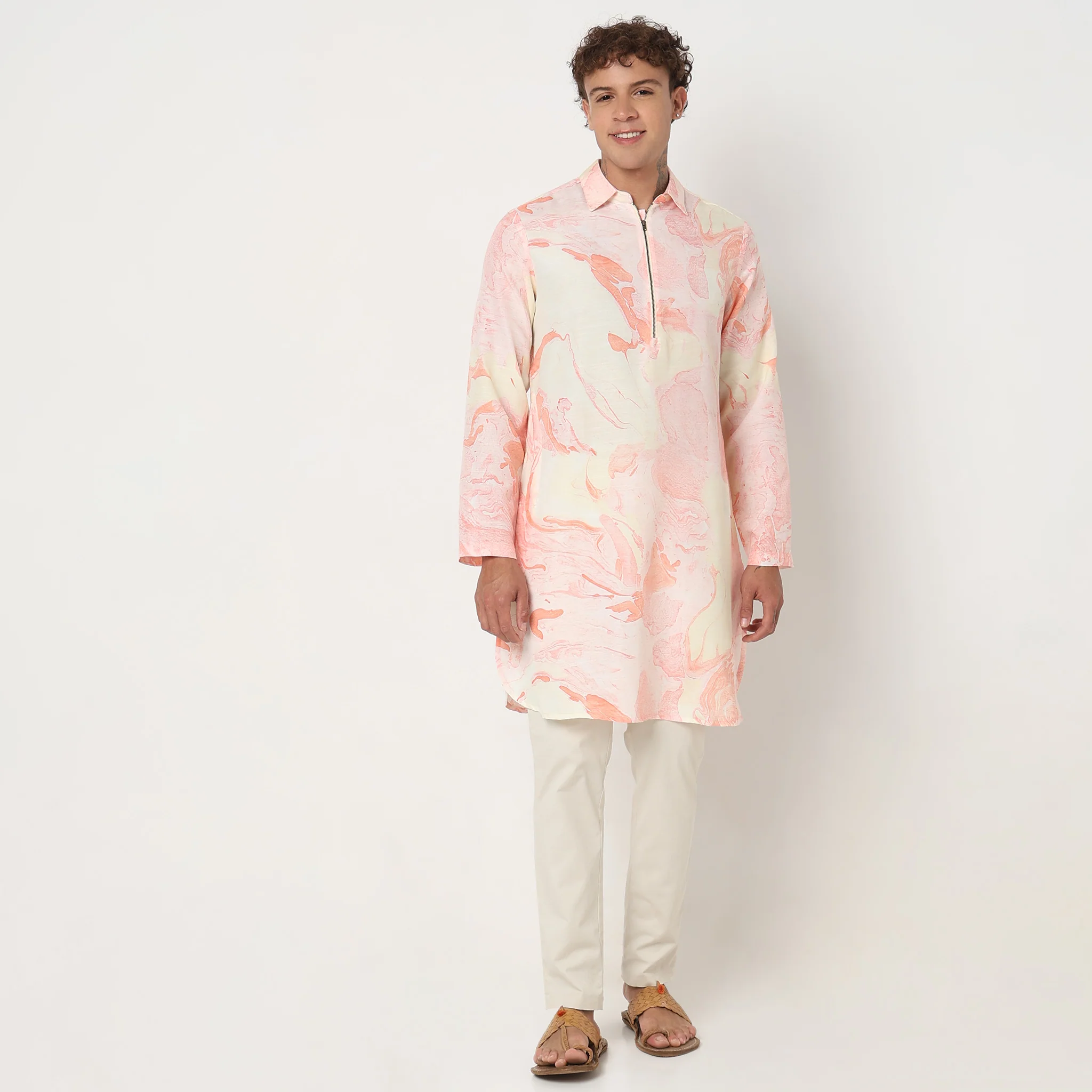 Organic Touch™ - Zip Neck Smart Trendy - Printed Regular Fit Kurta - Image 2