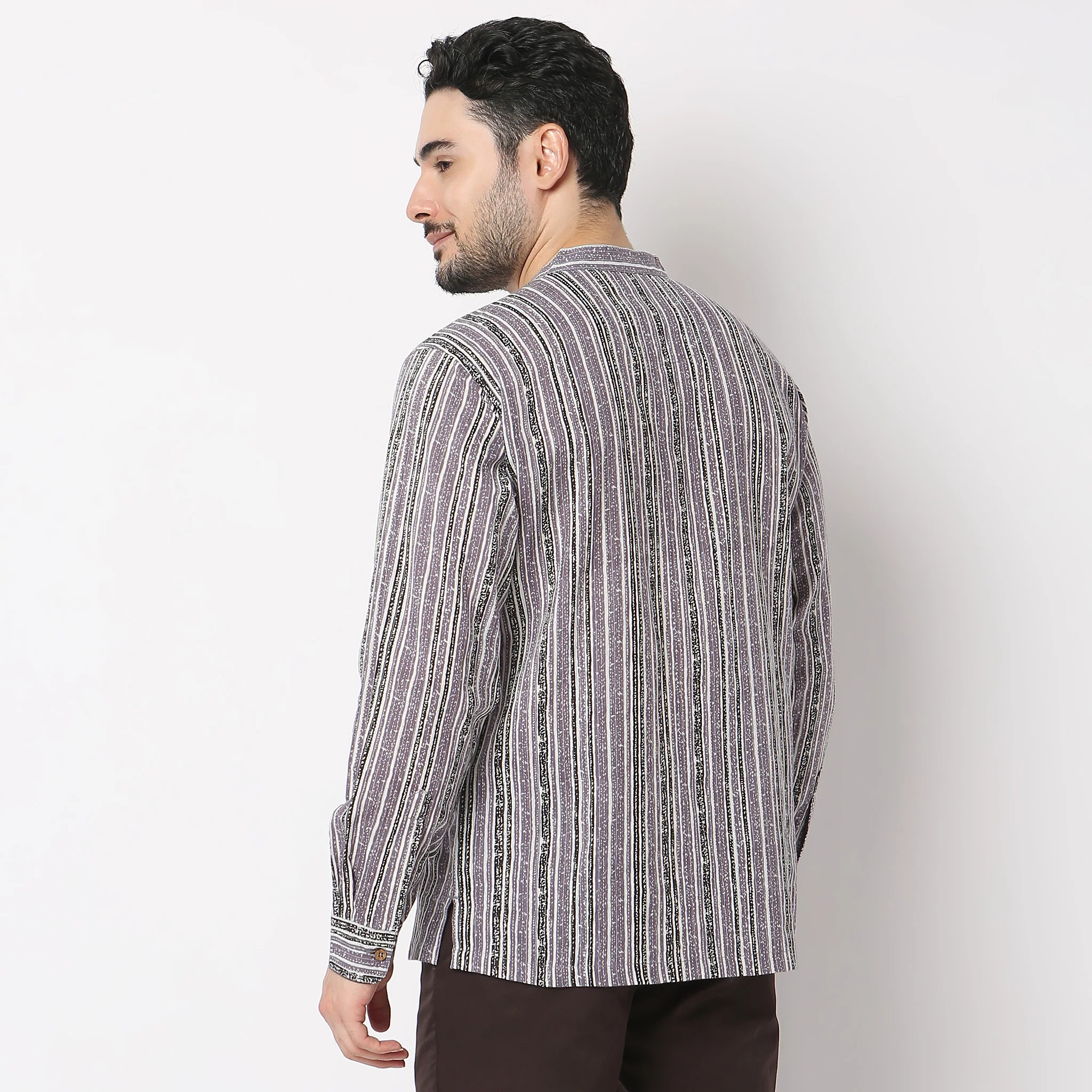 Modern Ethnic - Short Kurta Shirt 100% Cotton - Band Collar - Regular Fit - Image 3