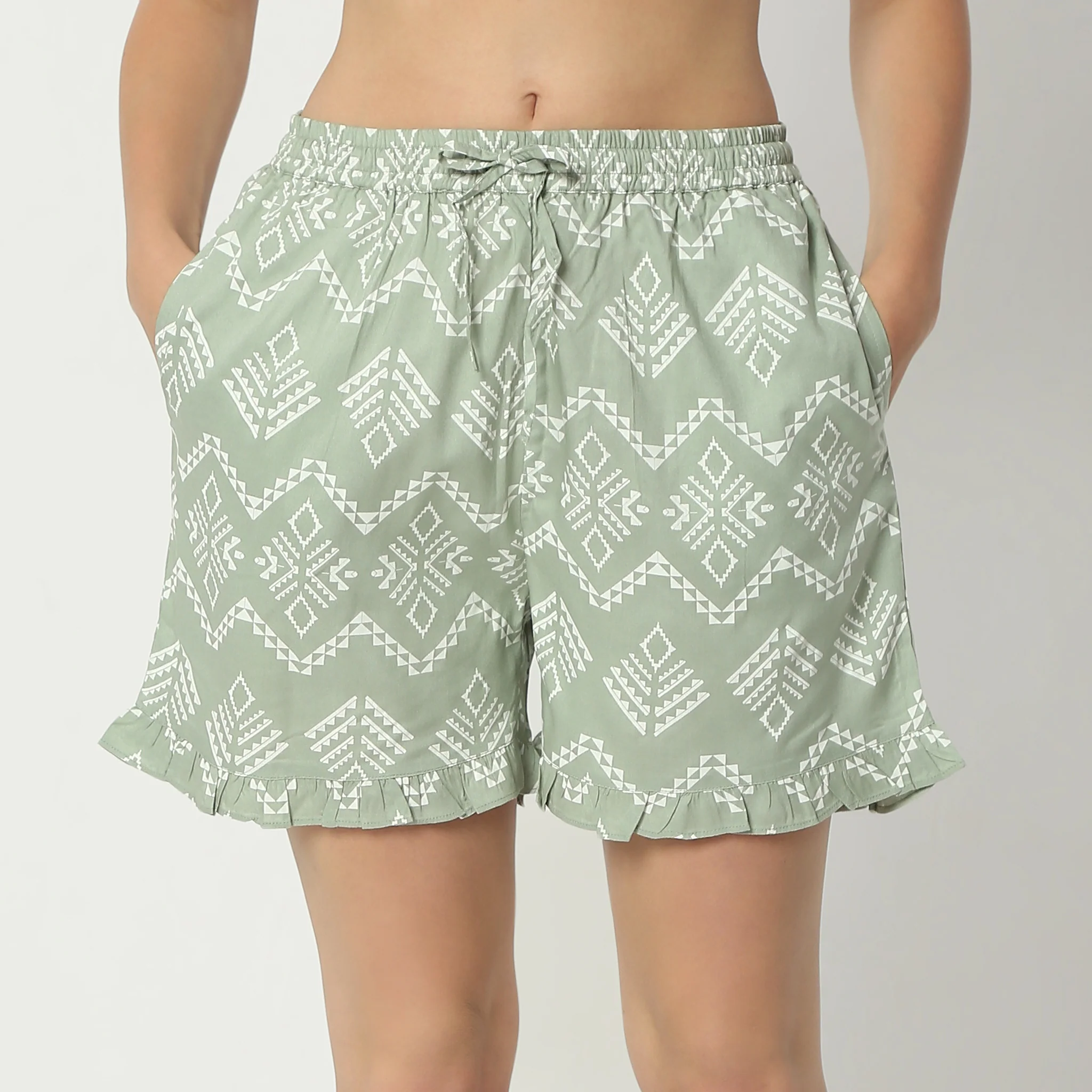 Printed Lapel Collar Short Sleeve Shirt With Shorts Sleepwear Set - Image 7