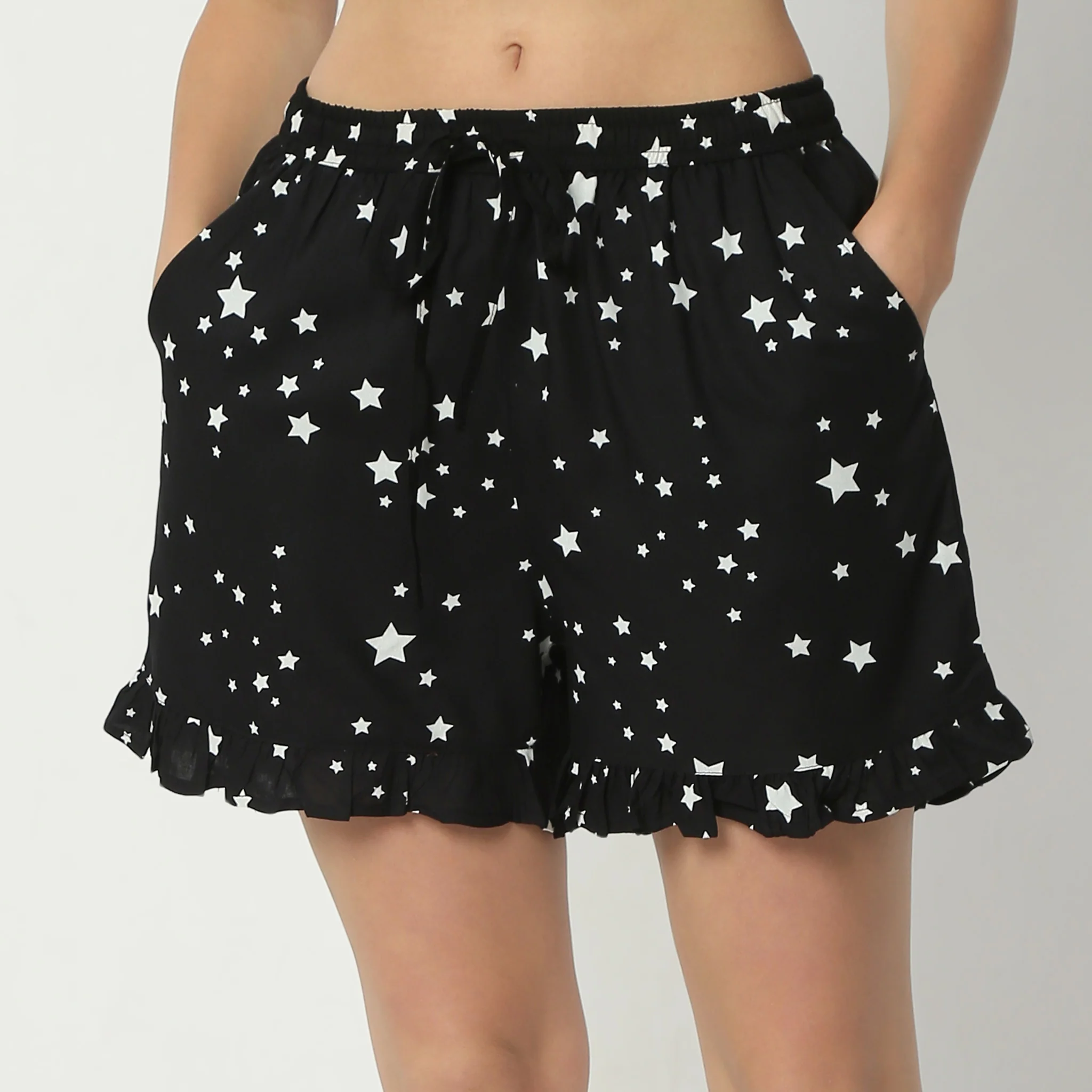 Printed Lapel Collar Short Sleeve Shirt With Shorts Sleepwear Set - Image 7