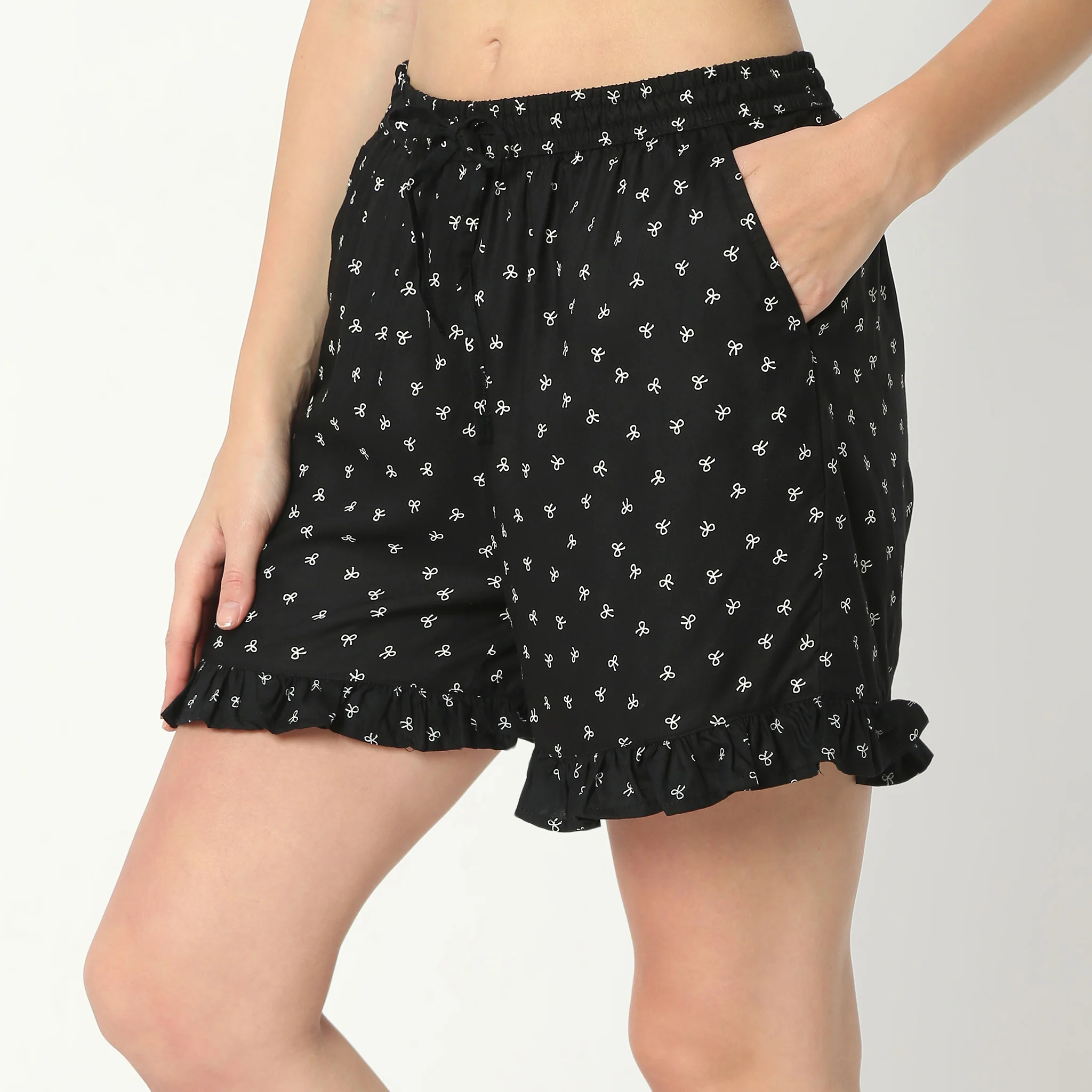 Printed Lapel Collar Short Sleeve Shirt With Shorts Sleepwear Set - Image 7