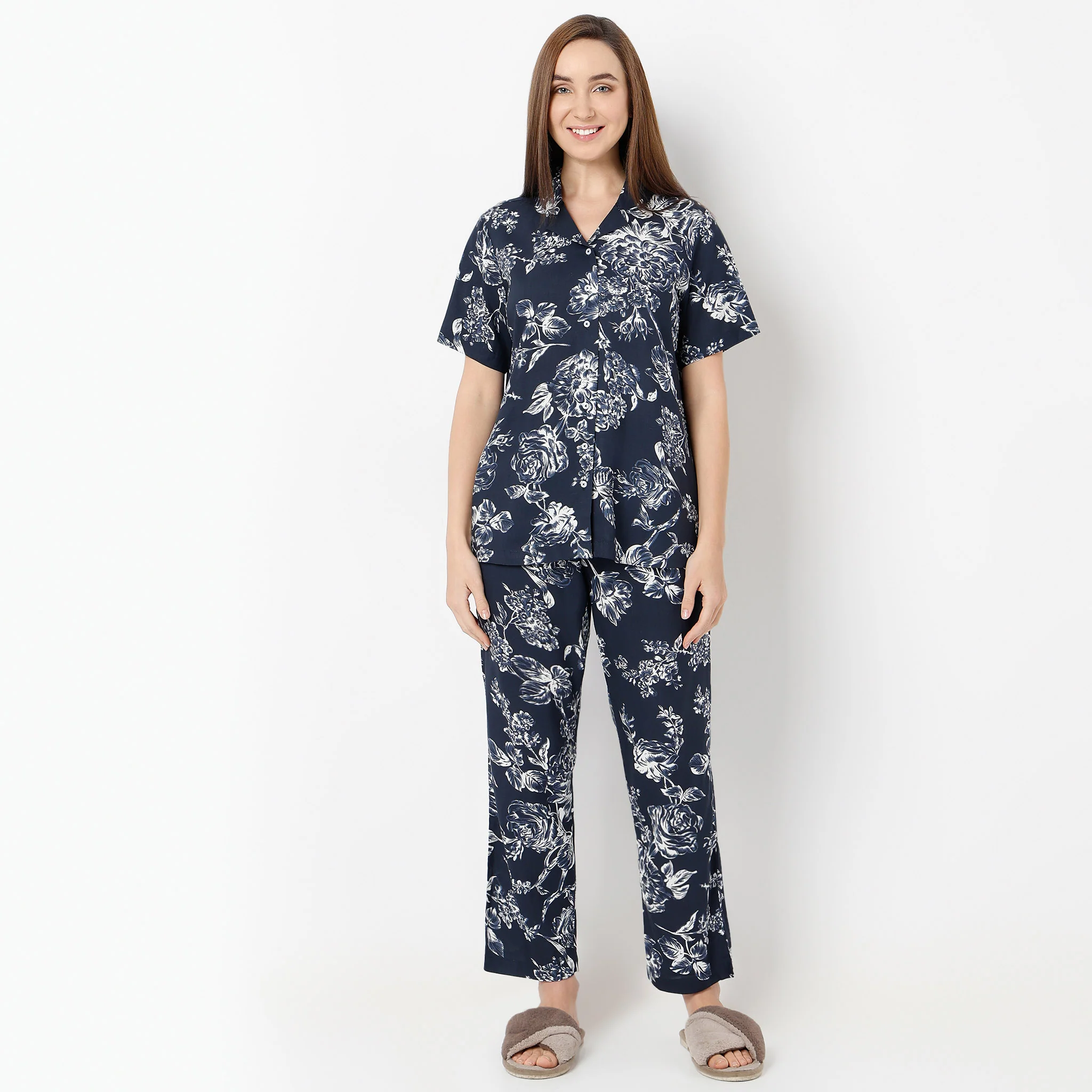 Lapel Collar Short Sleeve Printed Lounge Sleep Set Pyjama And Shirt - Image 2