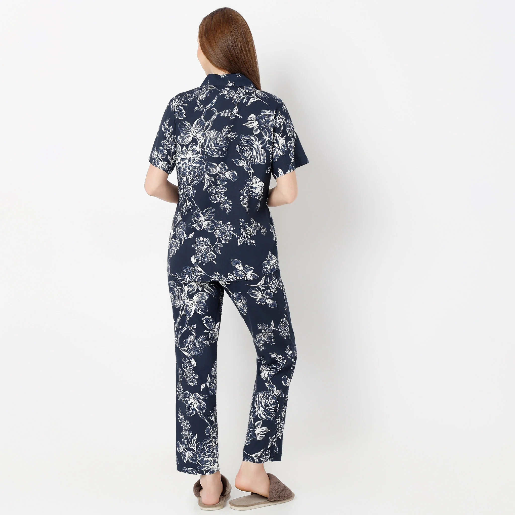 Lapel Collar Short Sleeve Printed Lounge Sleep Set Pyjama And Shirt - Image 3