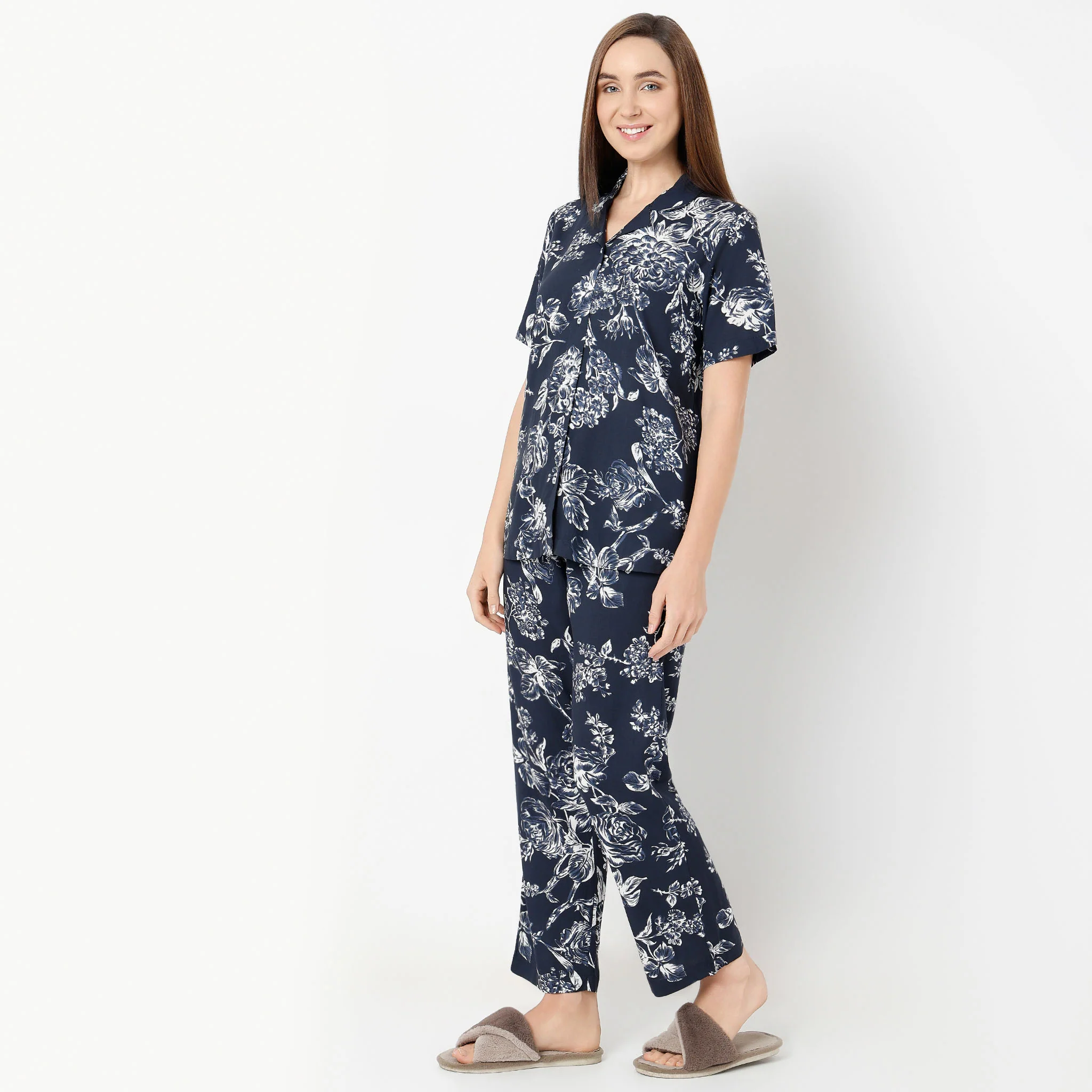Lapel Collar Short Sleeve Printed Lounge Sleep Set Pyjama And Shirt - Image 5
