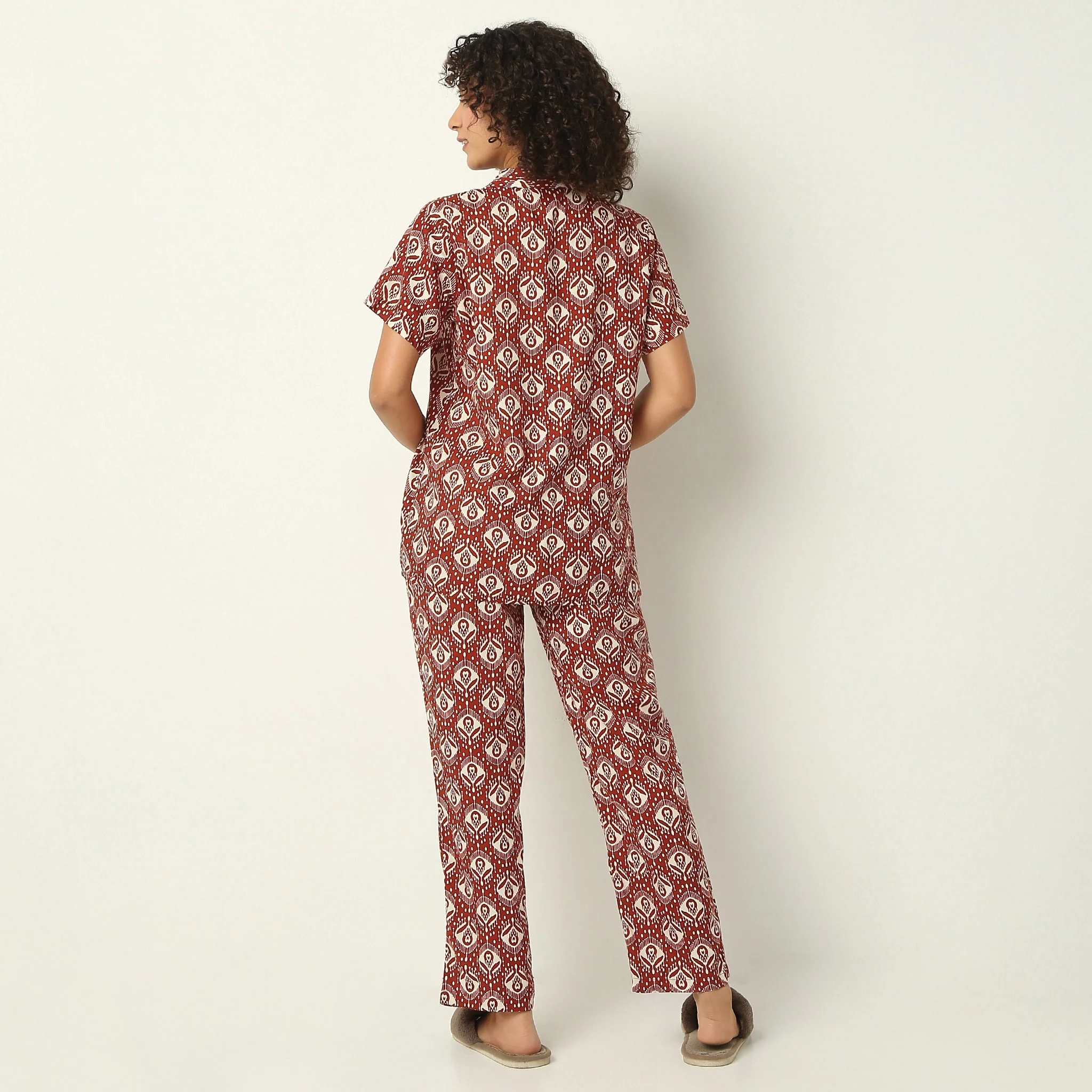Lapel Collar All Over Print Pyjama And Shirt Sleep Set - Image 3