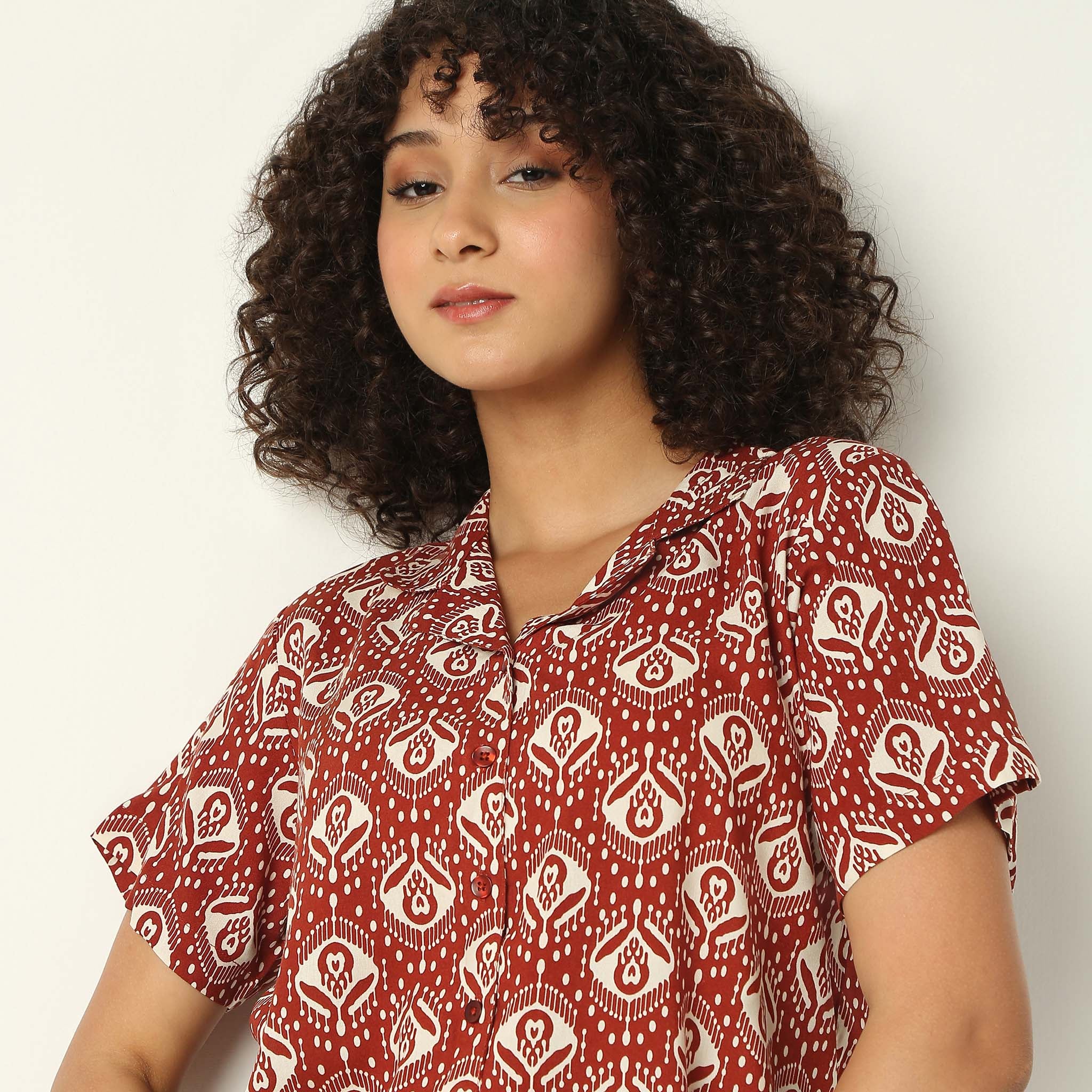 Lapel Collar All Over Print Pyjama And Shirt Sleep Set - Image 4