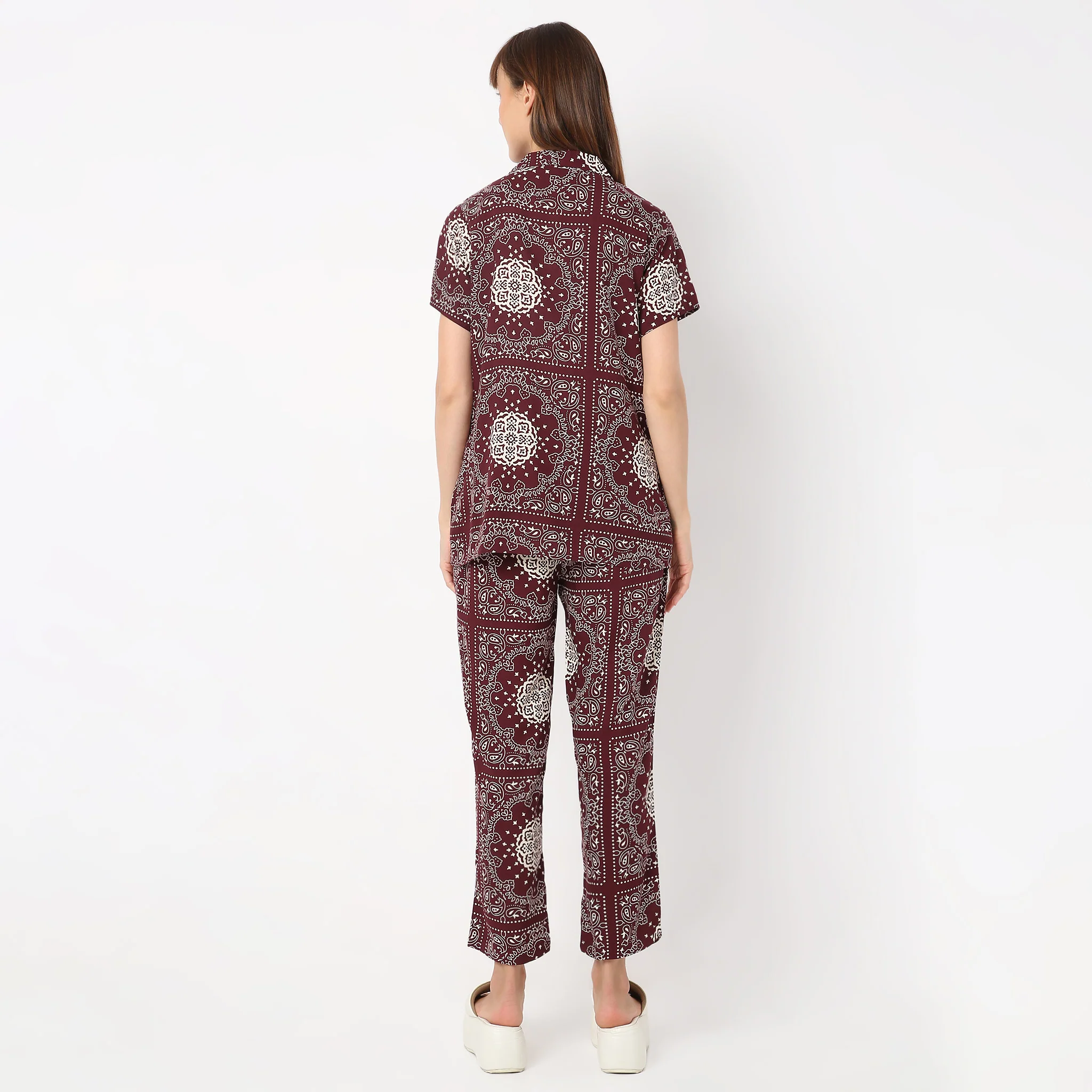 Lapel Collar Short Sleeve Printed Lounge Sleep Set Pyjama And Shirt - Image 3