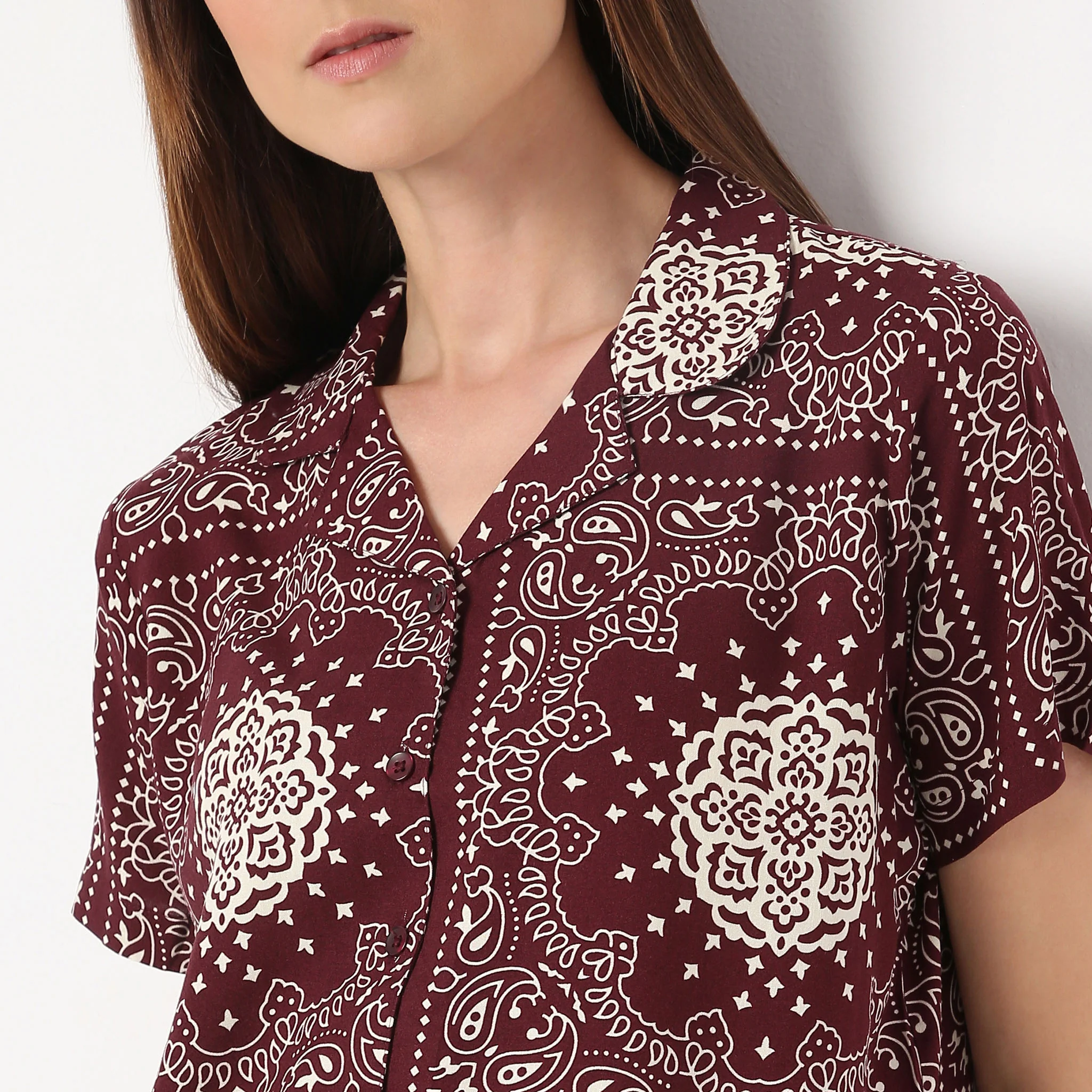 Lapel Collar Short Sleeve Printed Lounge Sleep Set Pyjama And Shirt - Image 4