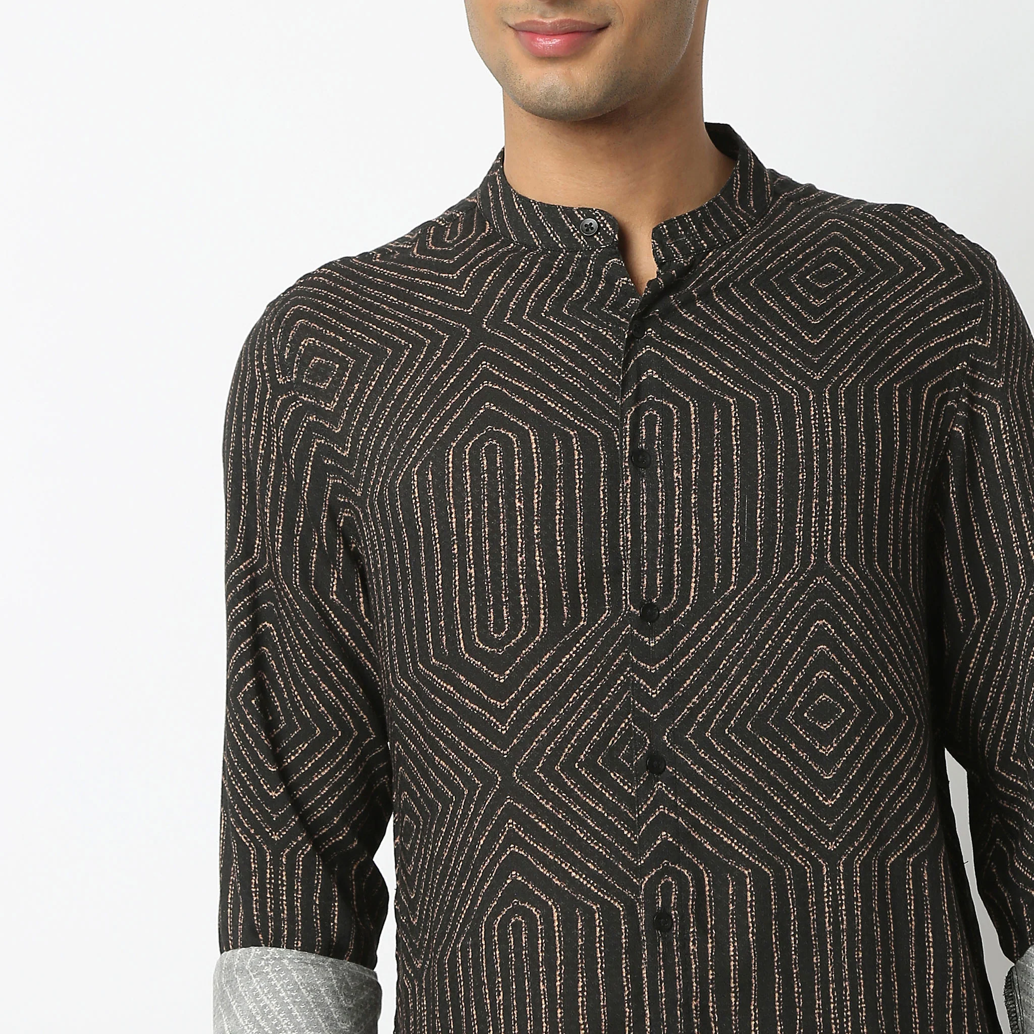 Mandarin Collar Above Knee Full Sleeve Digital Printed Mid Kurta - Image 4