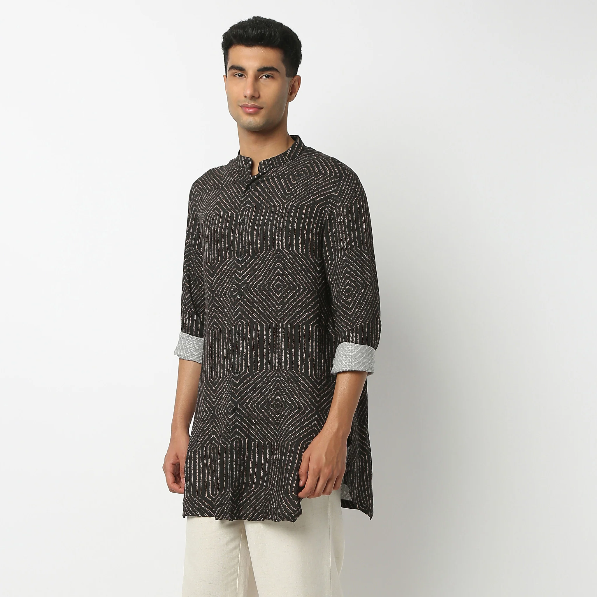 Mandarin Collar Above Knee Full Sleeve Digital Printed Mid Kurta - Image 5