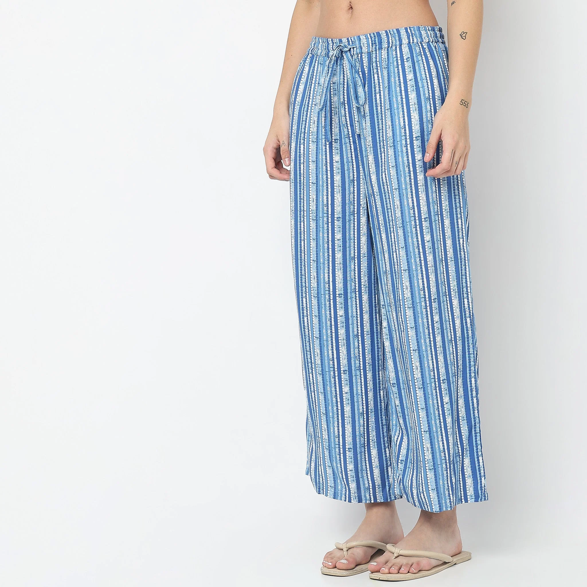Woven Printed Mid Rise Lounge Palazzos - Image 10