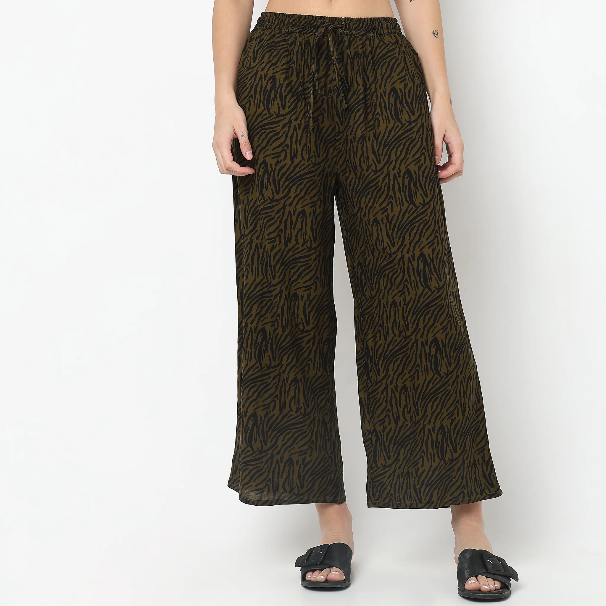 Woven Printed Mid Rise Lounge Palazzos - Image 2