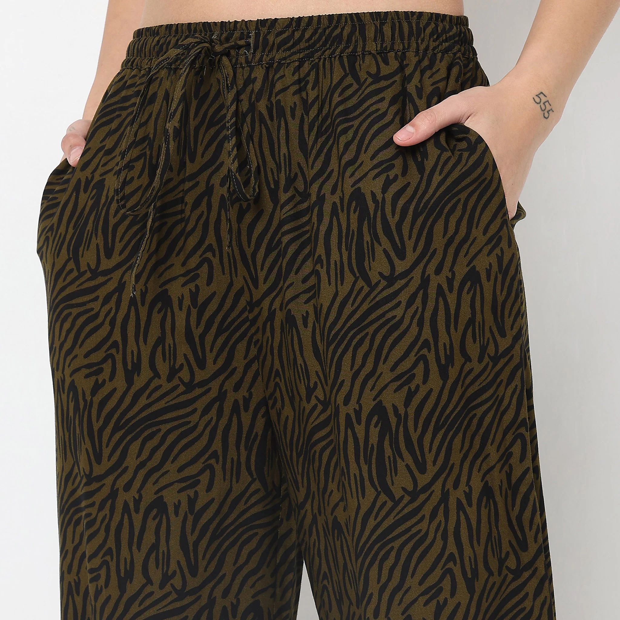 Woven Printed Mid Rise Lounge Palazzos - Image 4