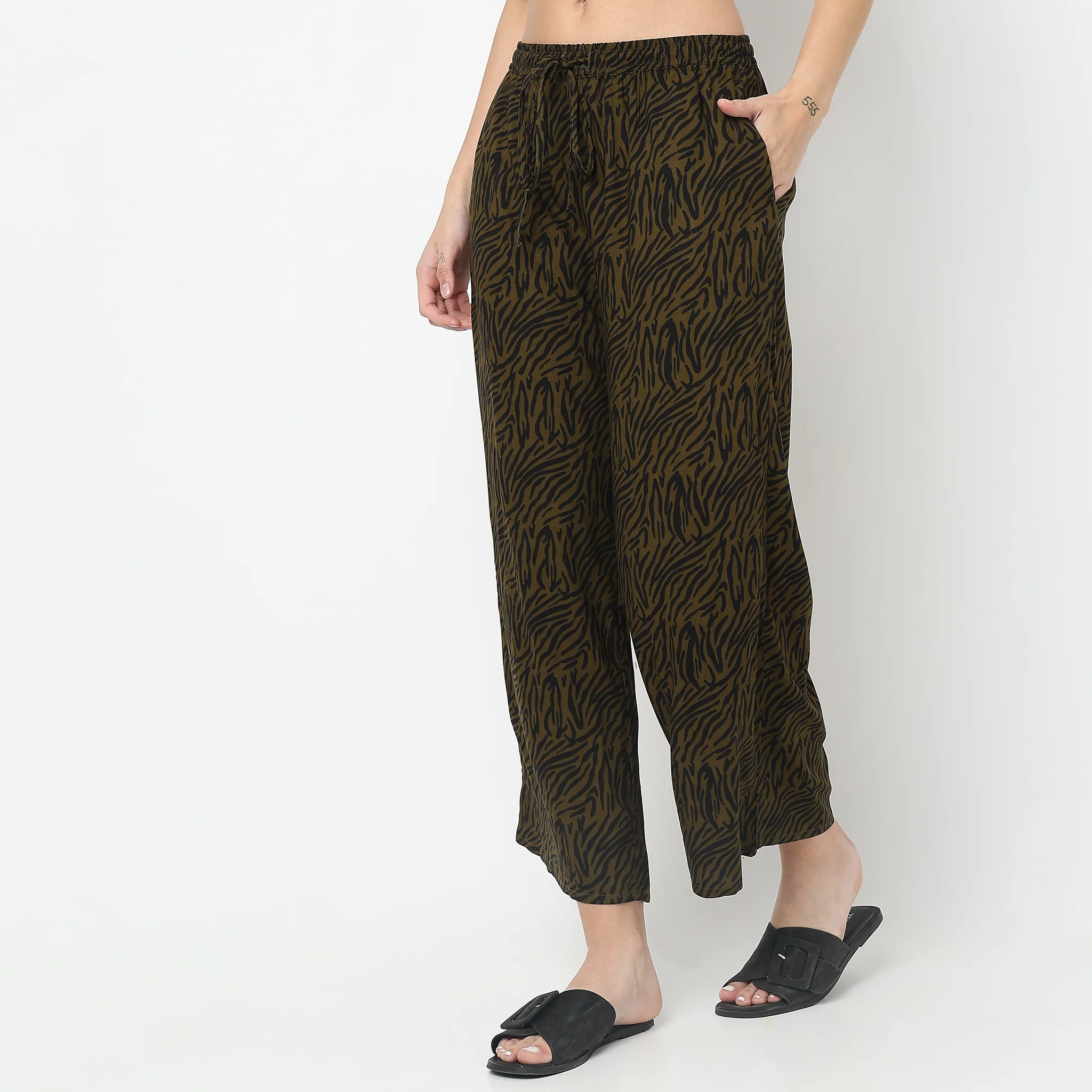 Woven Printed Mid Rise Lounge Palazzos - Image 5