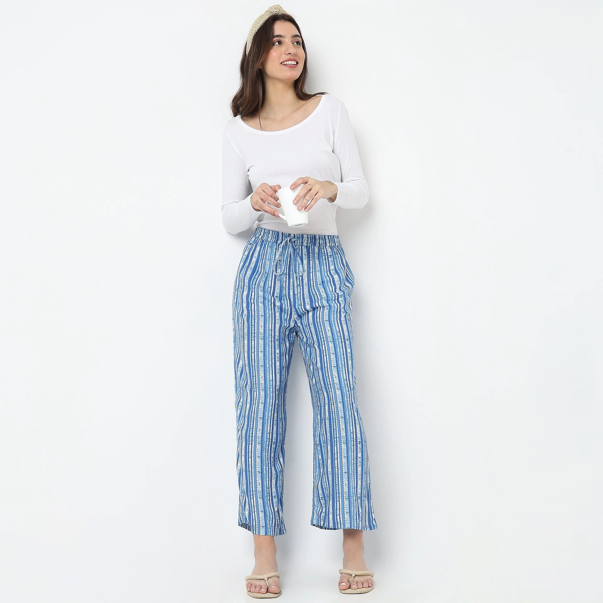 Woven Printed Mid Rise Lounge Palazzos - Image 6