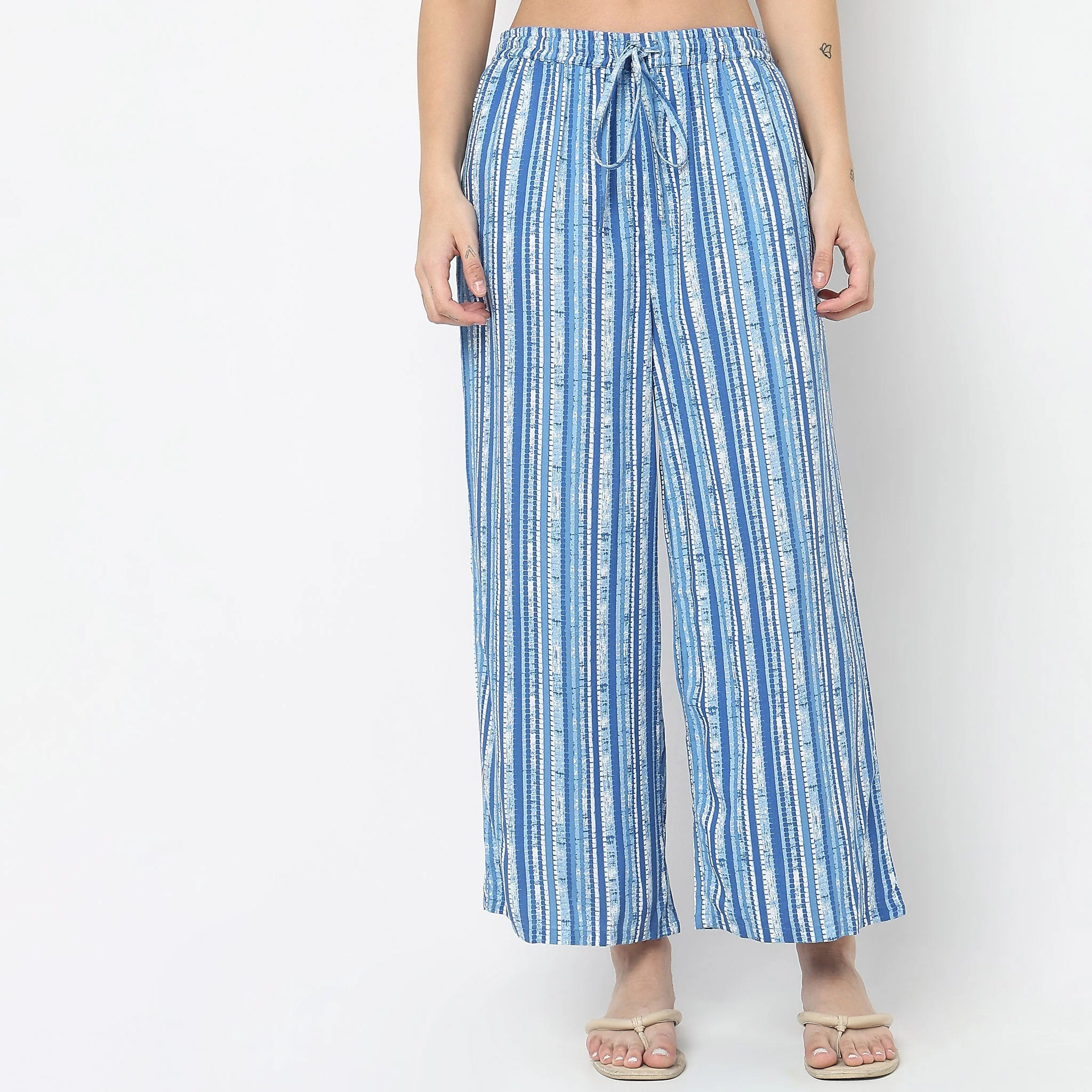 Woven Printed Mid Rise Lounge Palazzos - Image 7