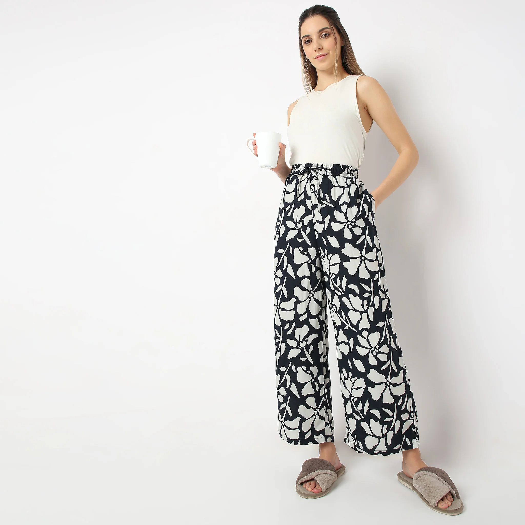 Printed Ankle Length Mid Rise Lounge Palazzos