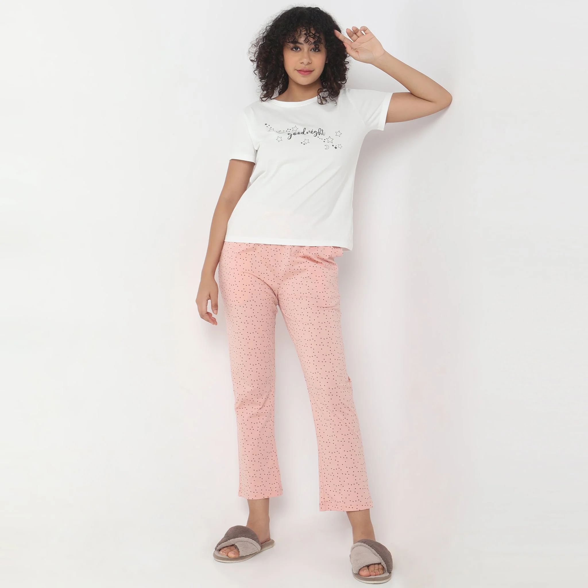 Knitted Printed Mid Rise Lounge Pyjamas - Image 6