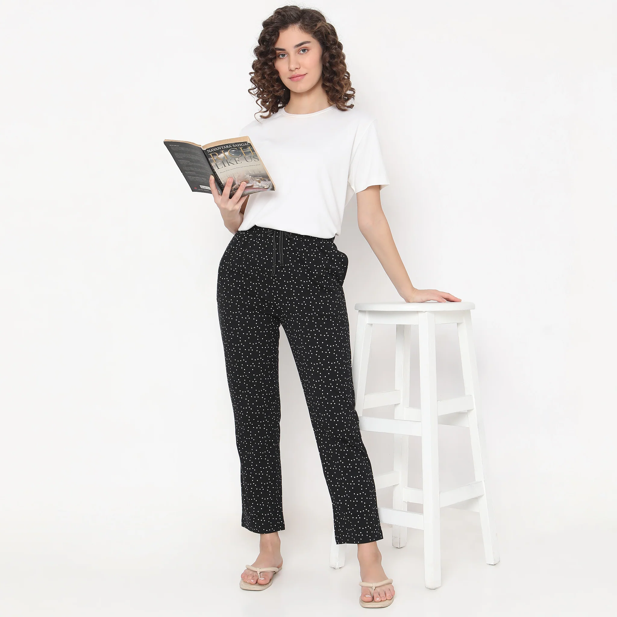Knitted Printed Mid Rise Lounge Pyjamas