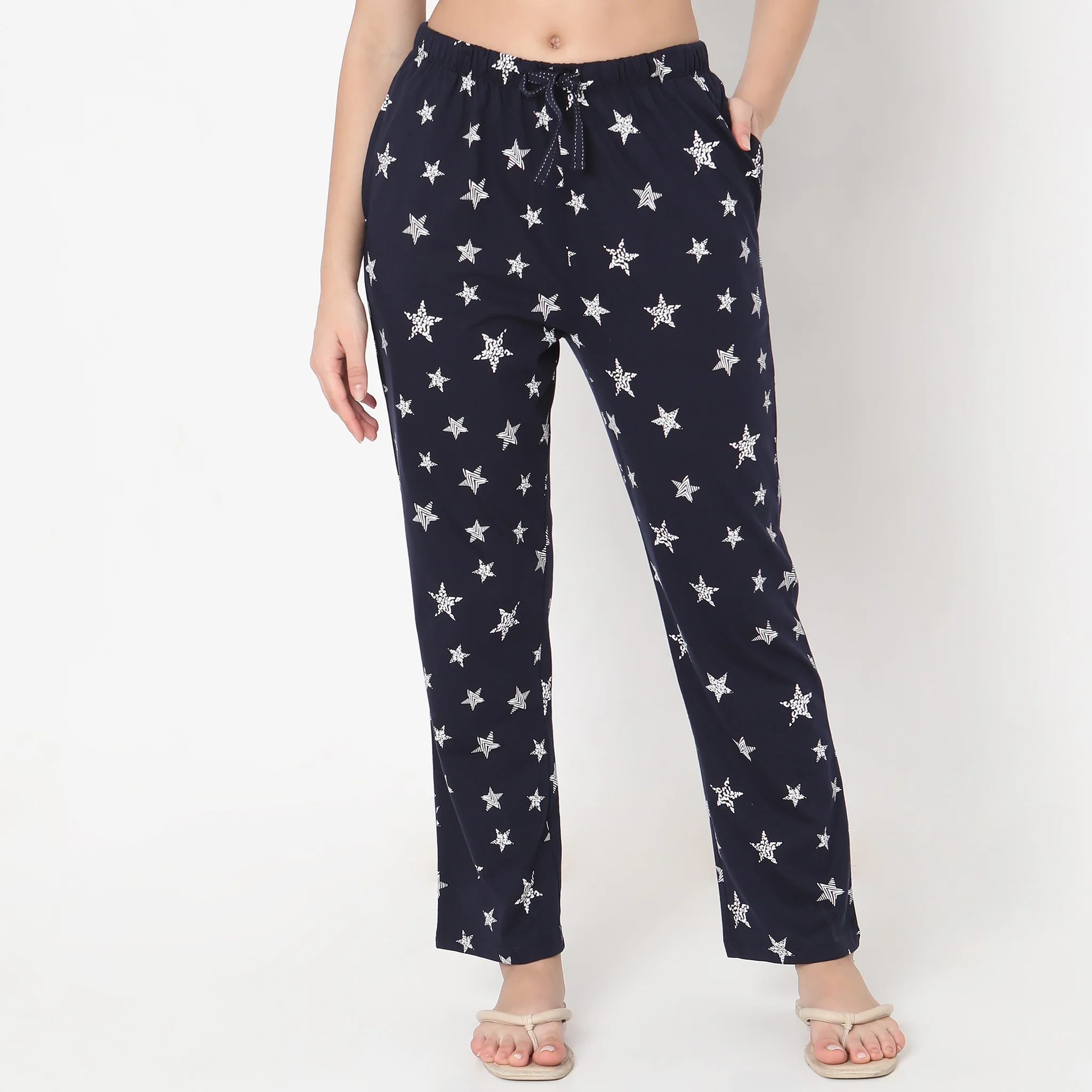 Knitted Printed Mid Rise Lounge Pyjamas - Image 2
