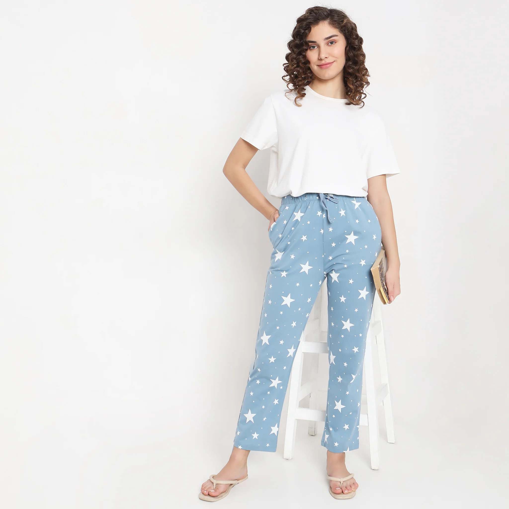 Knitted Printed Mid Rise Lounge Pyjamas