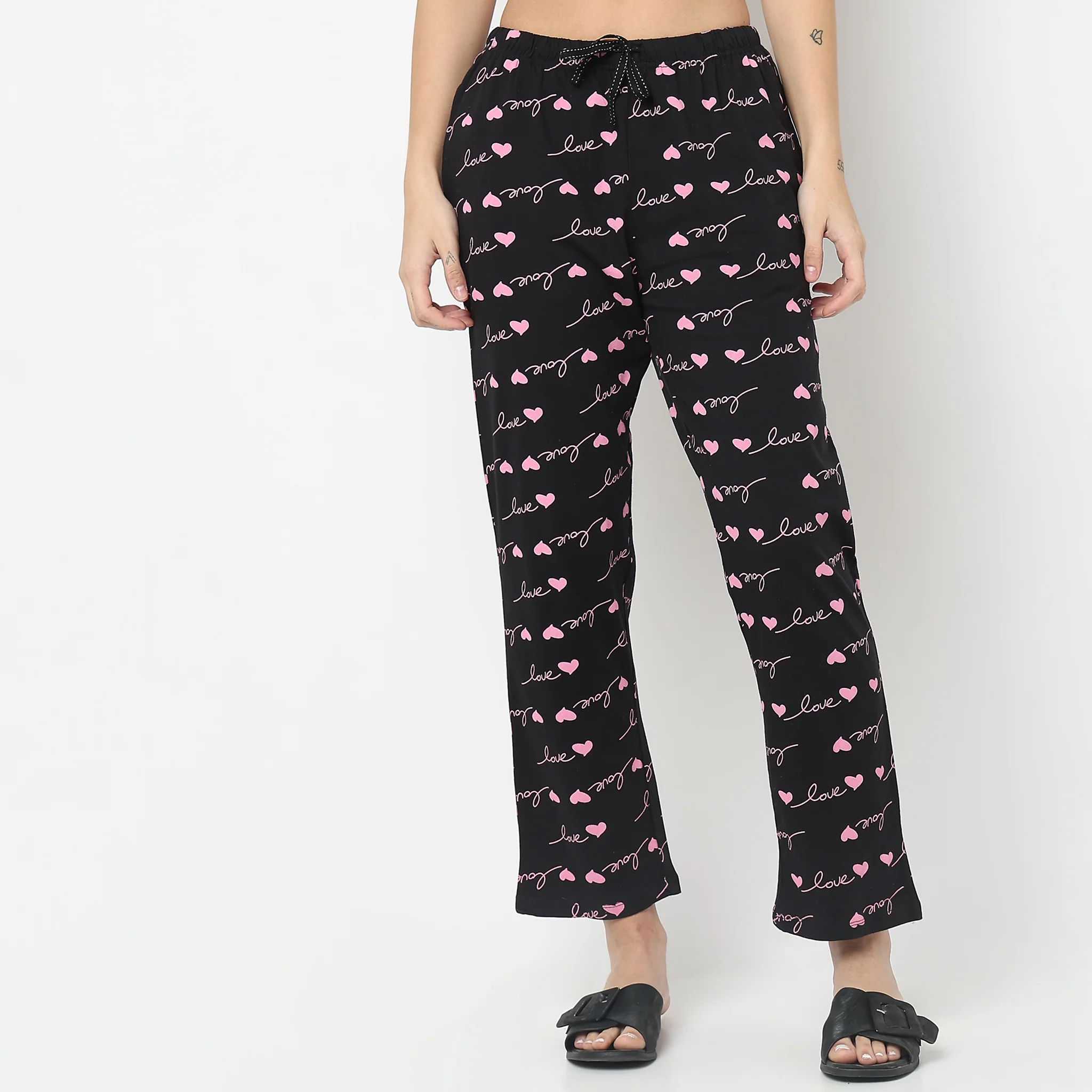 Knitted Printed Mid Rise Lounge Pyjamas - Image 2
