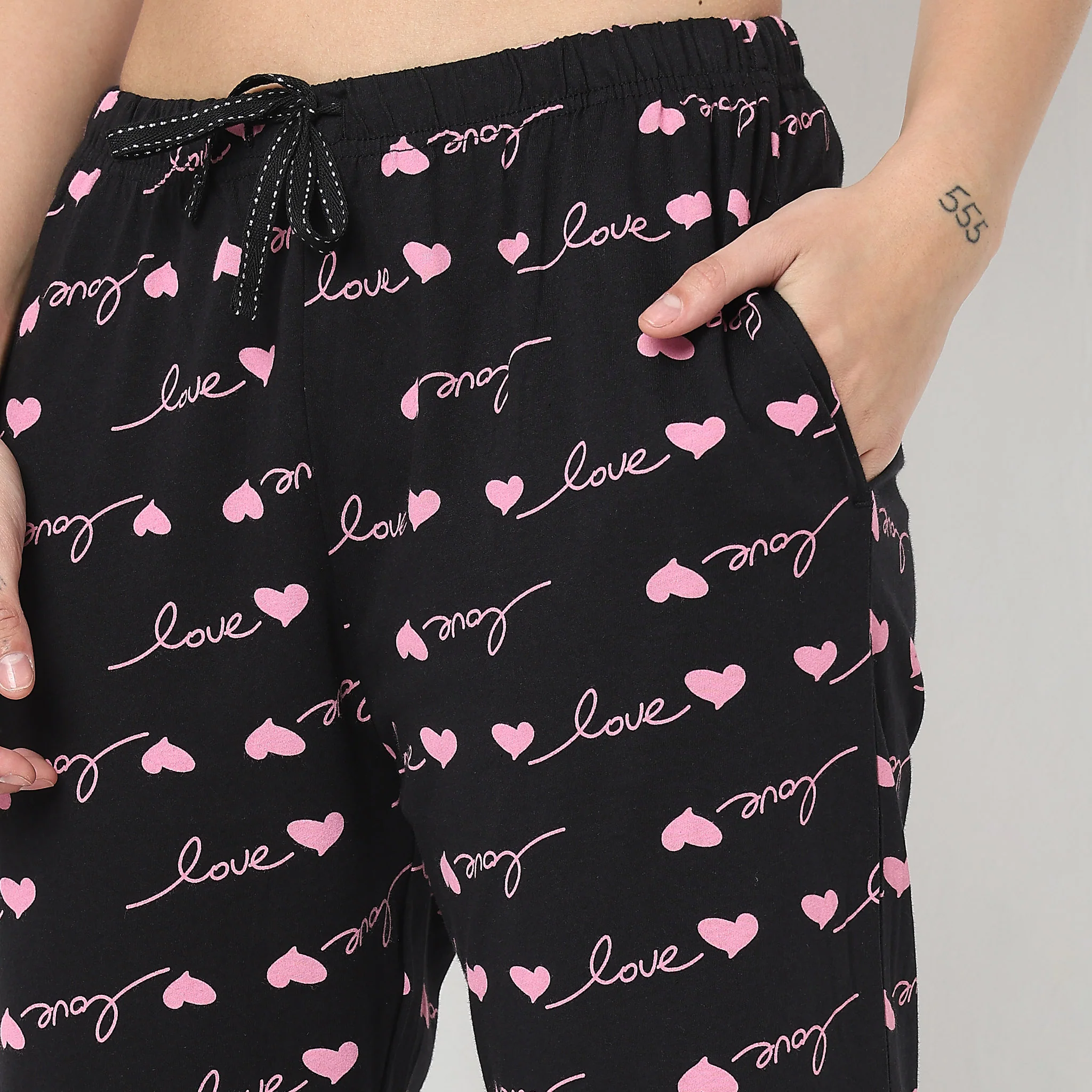 Knitted Printed Mid Rise Lounge Pyjamas - Image 4