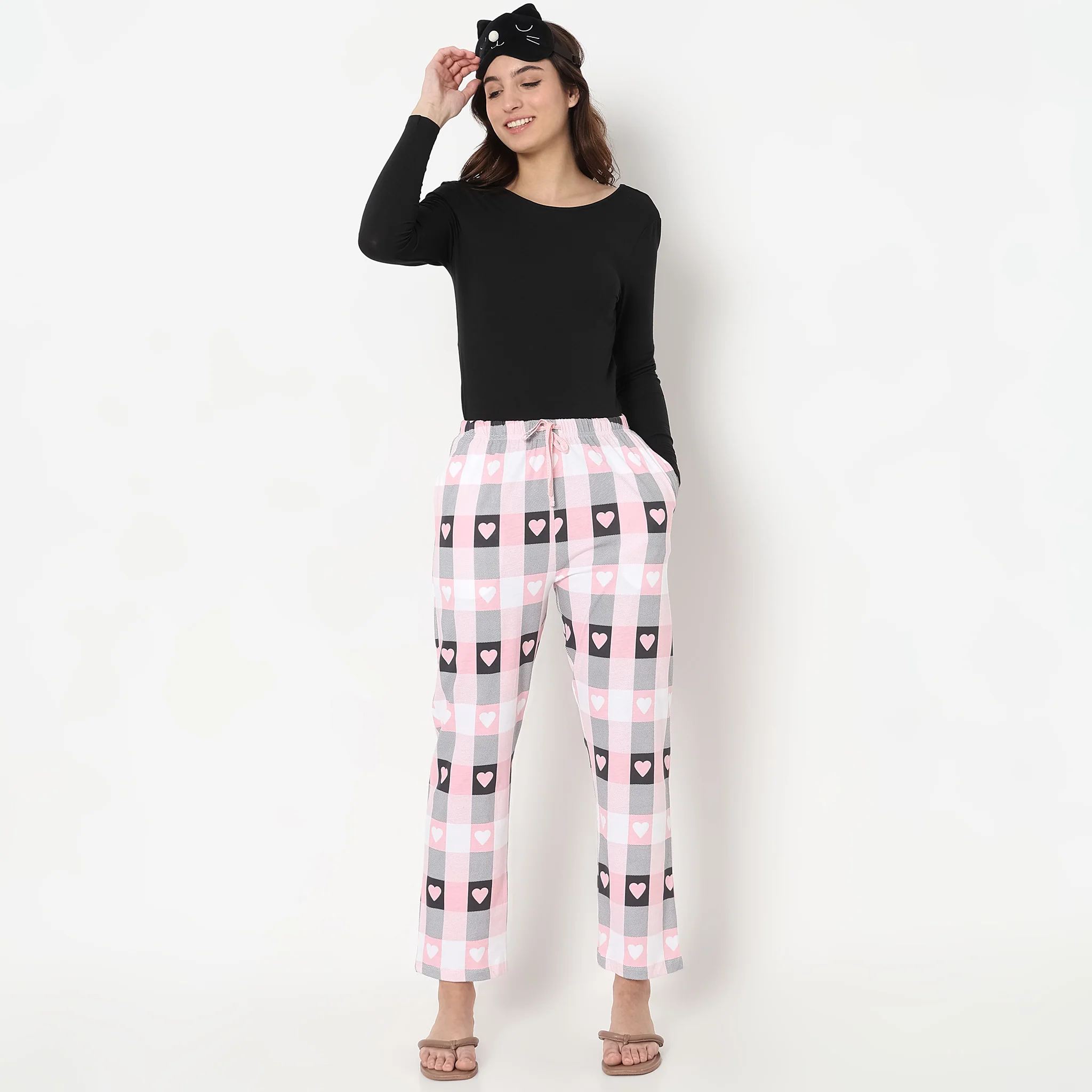 Knitted Printed Mid Rise Lounge Pyjamas - Image 6