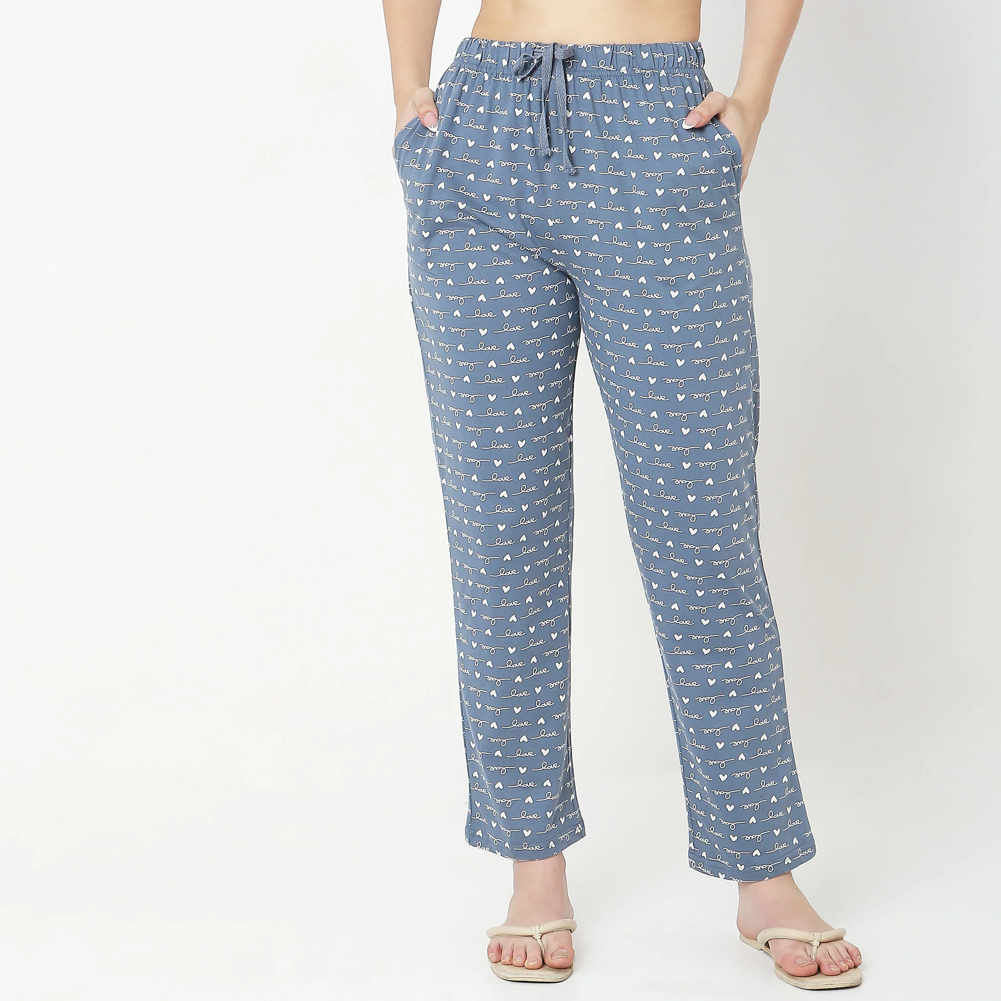 Knitted Printed Mid Rise Lounge Pyjamas - Image 2
