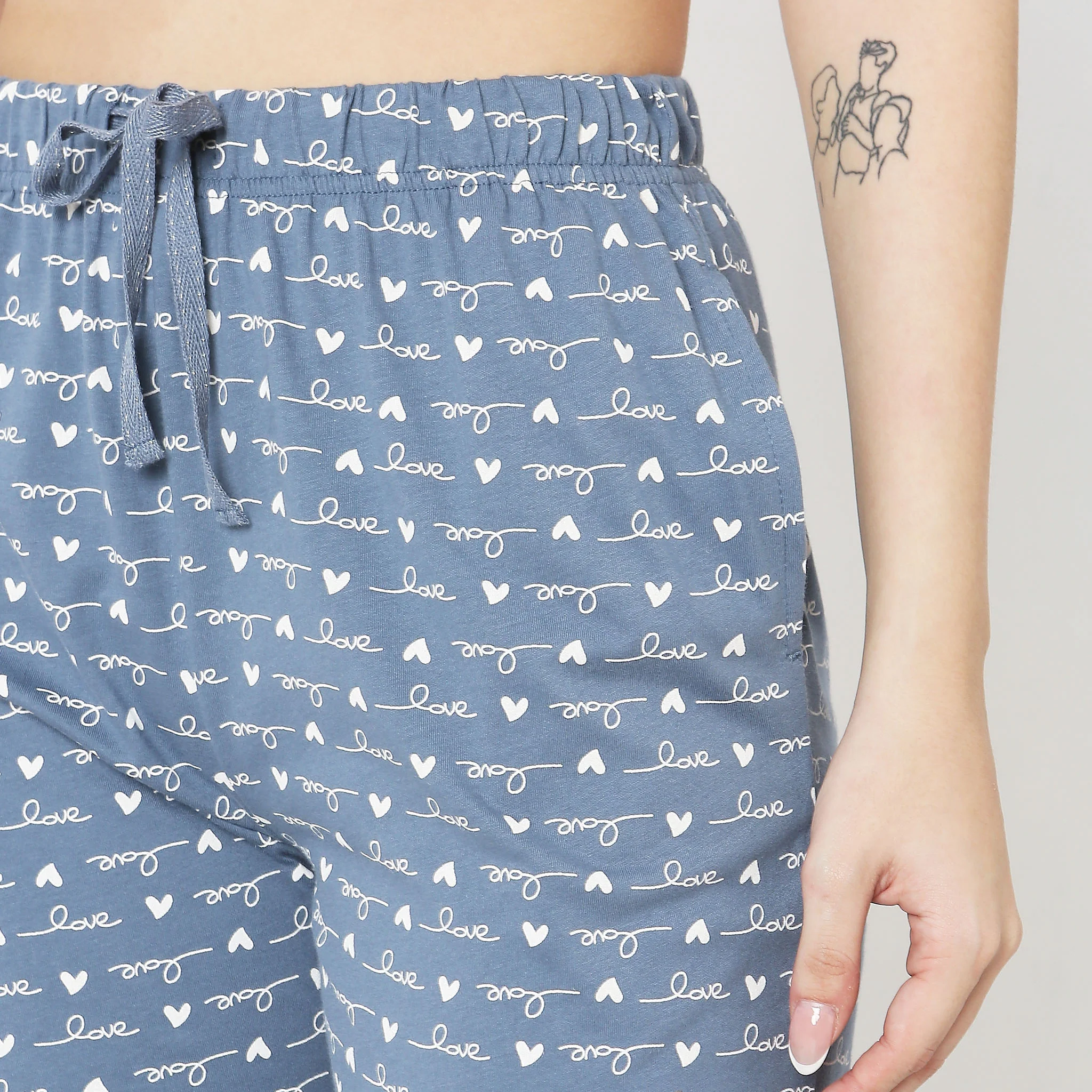 Knitted Printed Mid Rise Lounge Pyjamas - Image 4