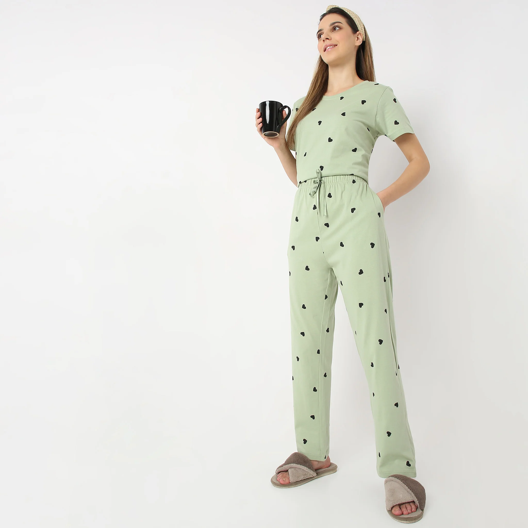 Printed Full Length Heart Core Lounge Pyjamas