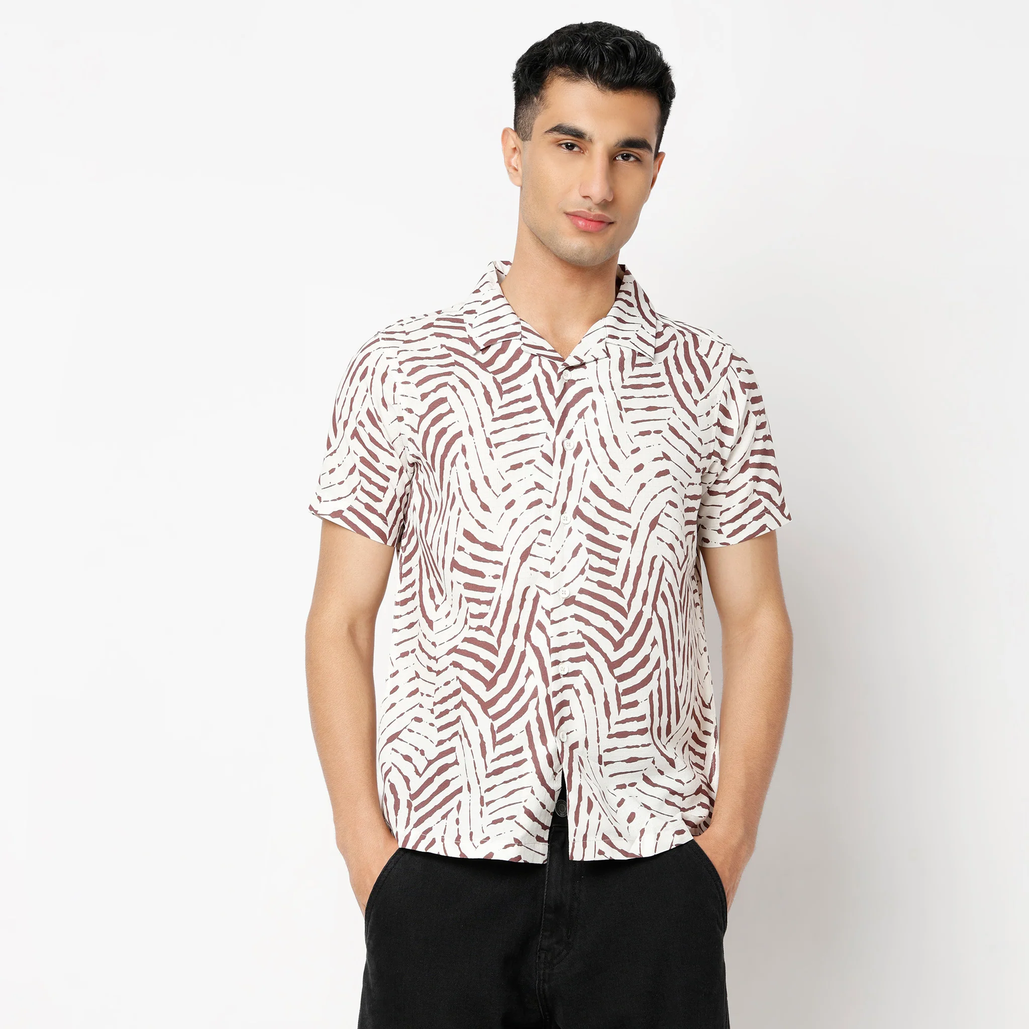 Printed Camp Collar Retreat Half Sleeve Shirt - Image 12