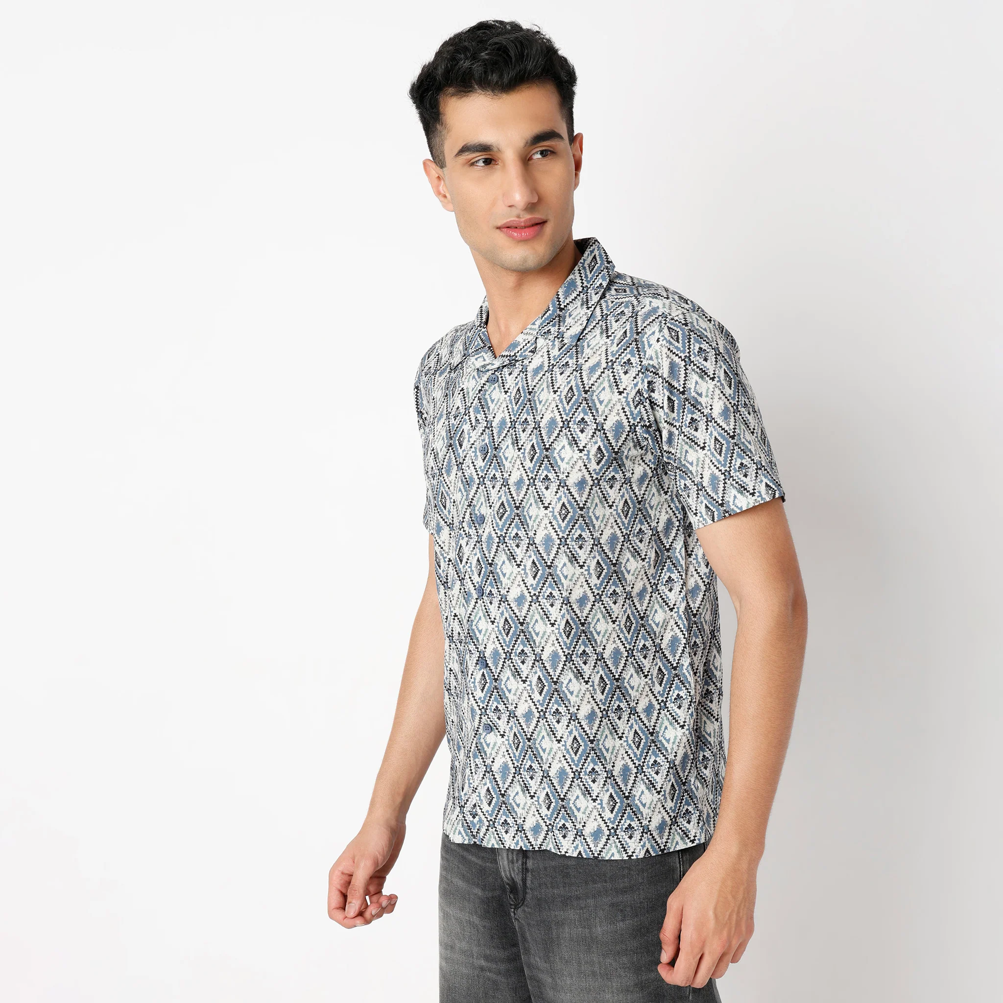 Printed Camp Collar Retreat Half Sleeve Shirt - Image 9