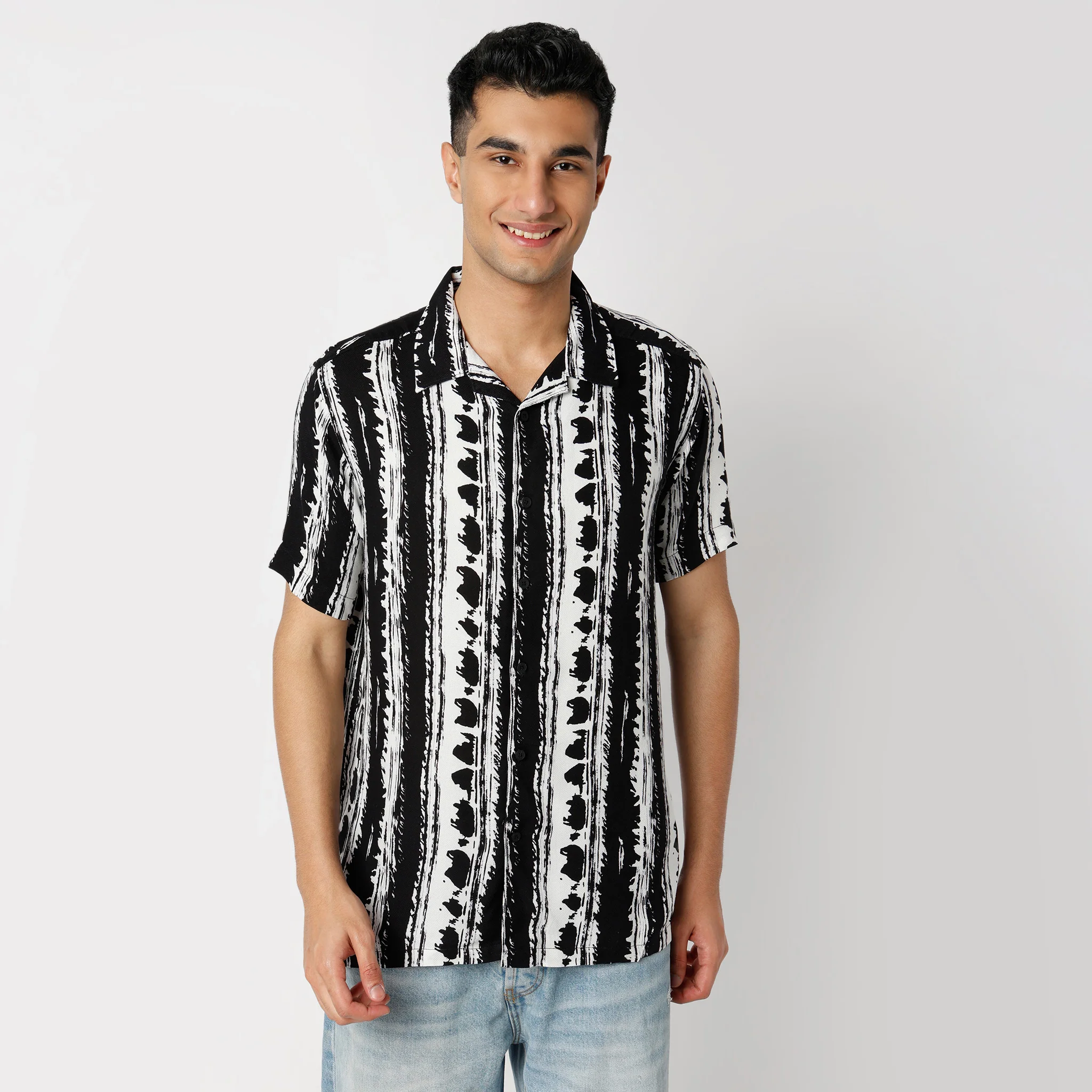 Printed Camp Collar Cuban Half Sleeve Retreat Shirt - Image 2
