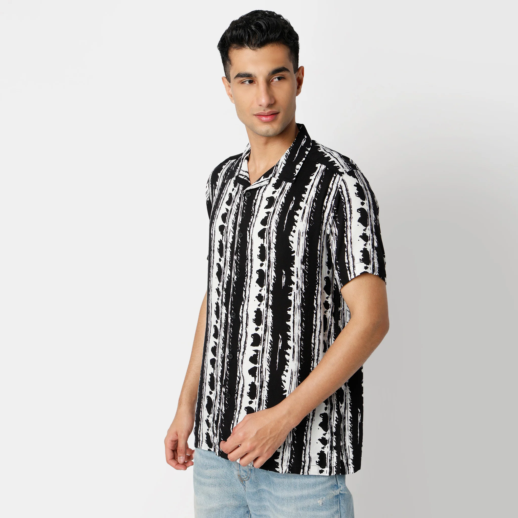 Printed Camp Collar Cuban Half Sleeve Retreat Shirt - Image 5