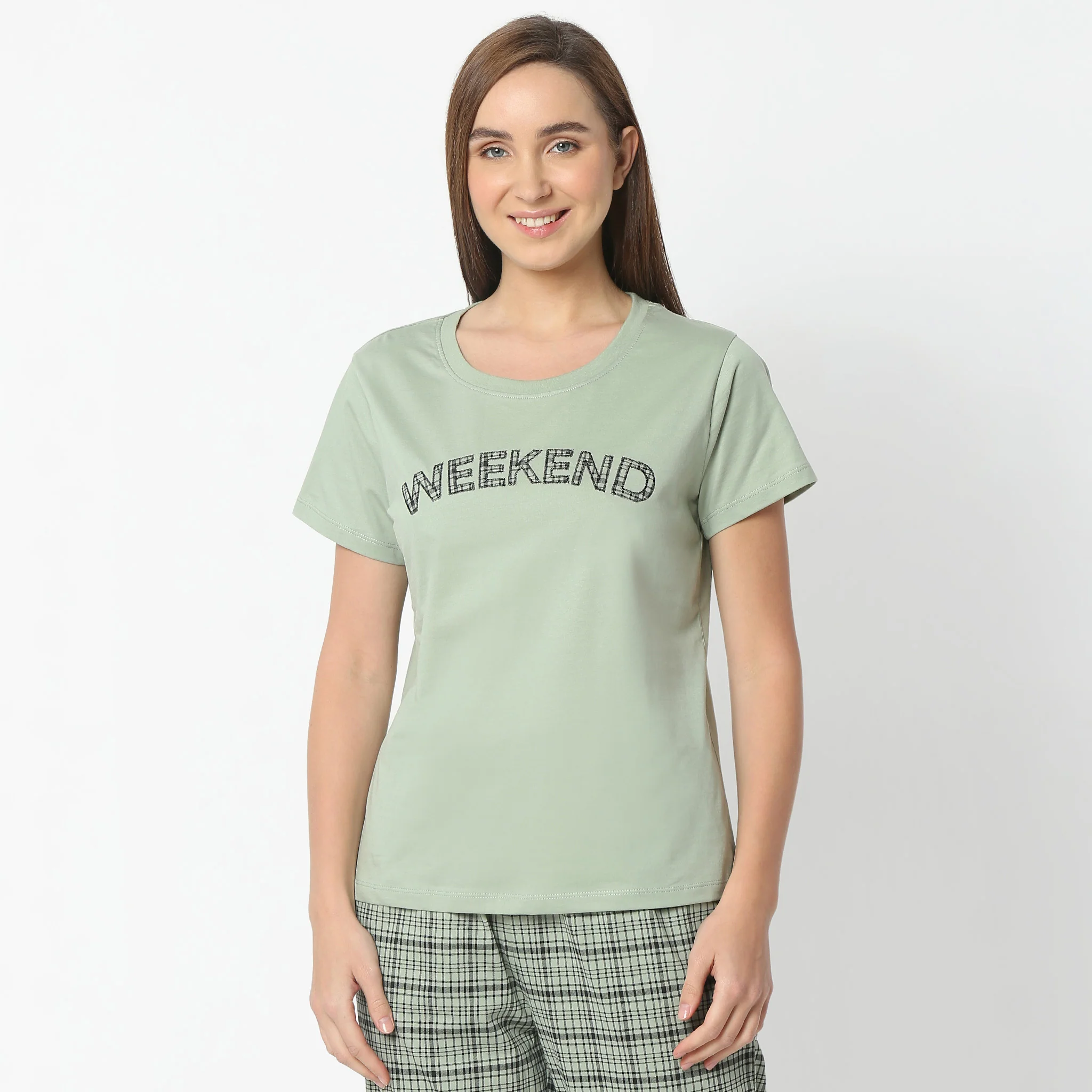 Printed Round Neck Short Sleeve Lounge T-Shirt - Image 2
