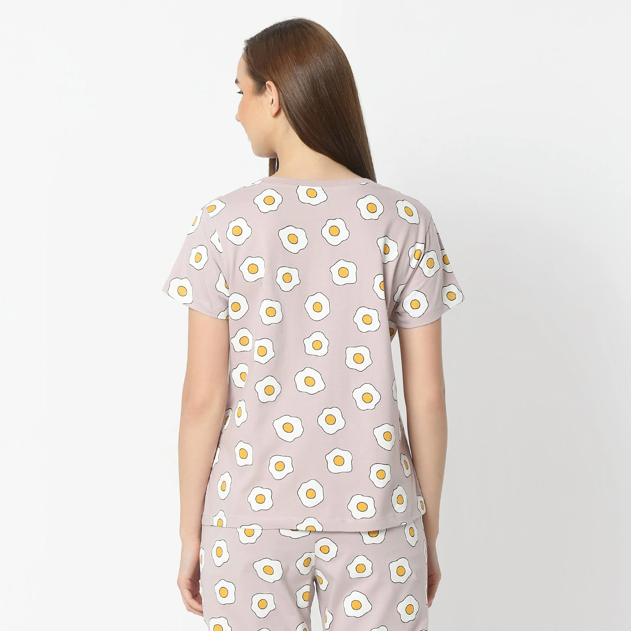Printed Round Neck Short Sleeve Lounge T-Shirt - Image 3