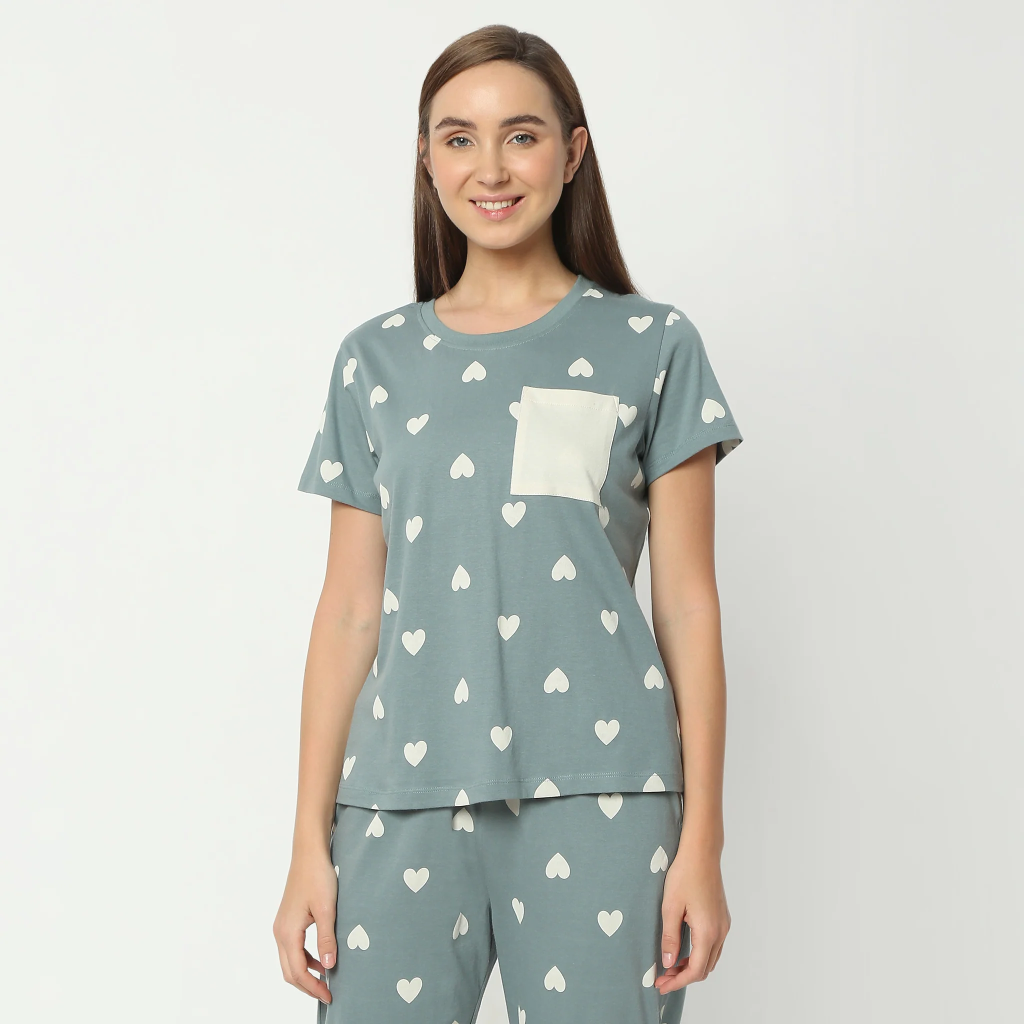 Printed Round Neck Short Sleeve Lounge T-Shirt - Image 2
