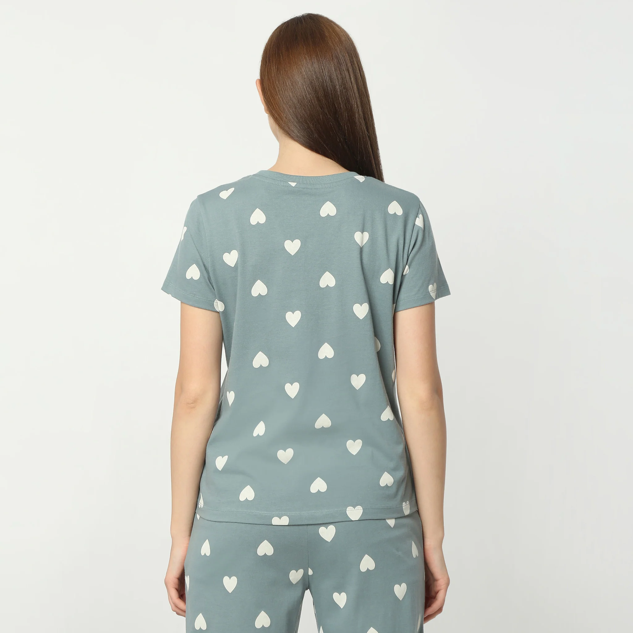 Printed Round Neck Short Sleeve Lounge T-Shirt - Image 3