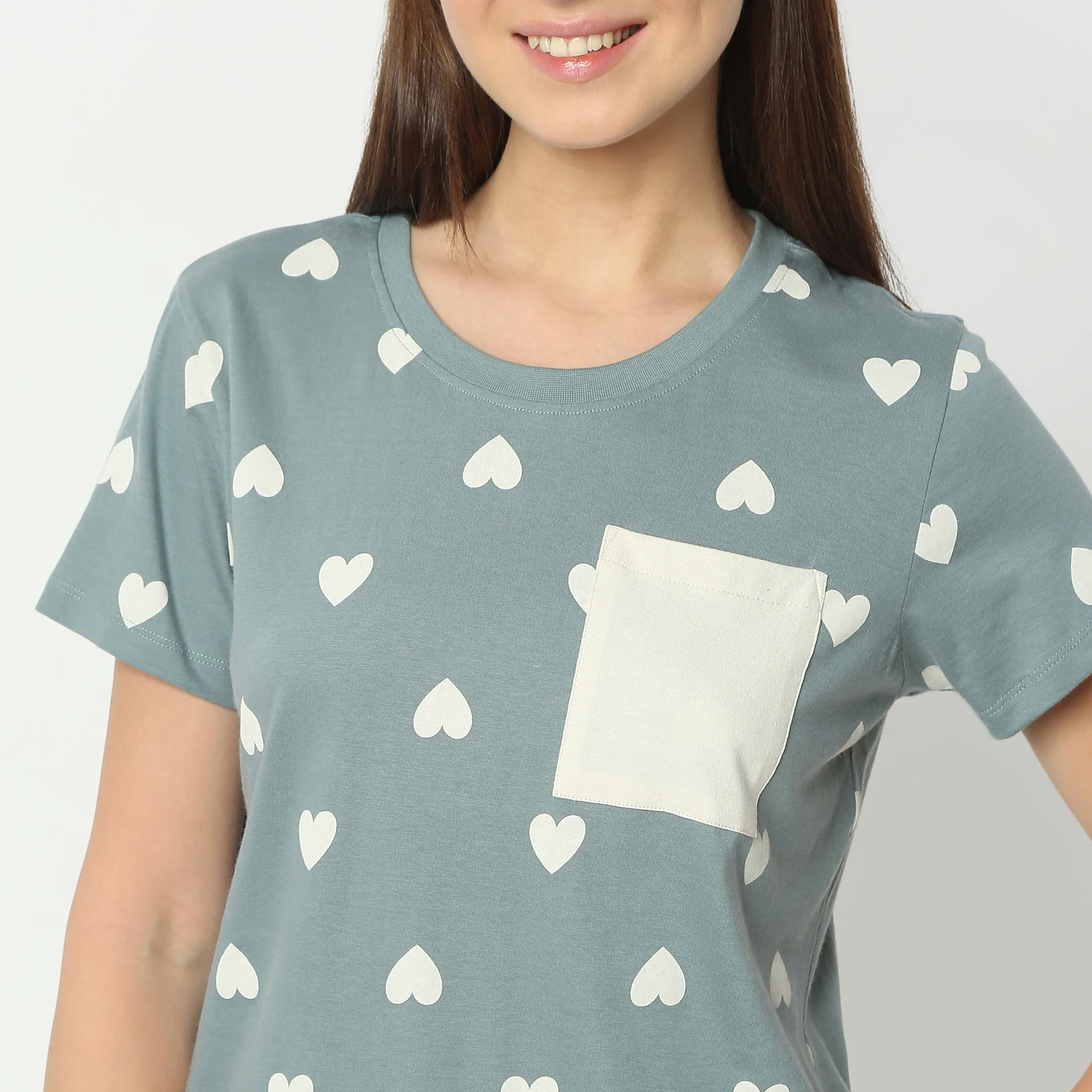Printed Round Neck Short Sleeve Lounge T-Shirt - Image 4